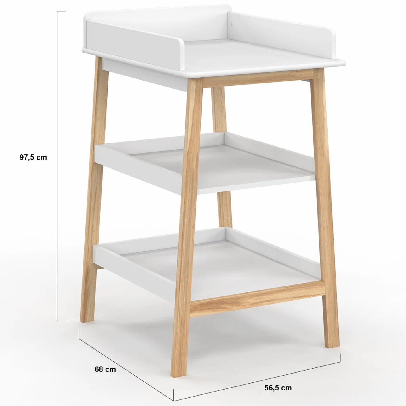 Table à Langer MAHE avec 2 étagères façon hêtre et Blanc