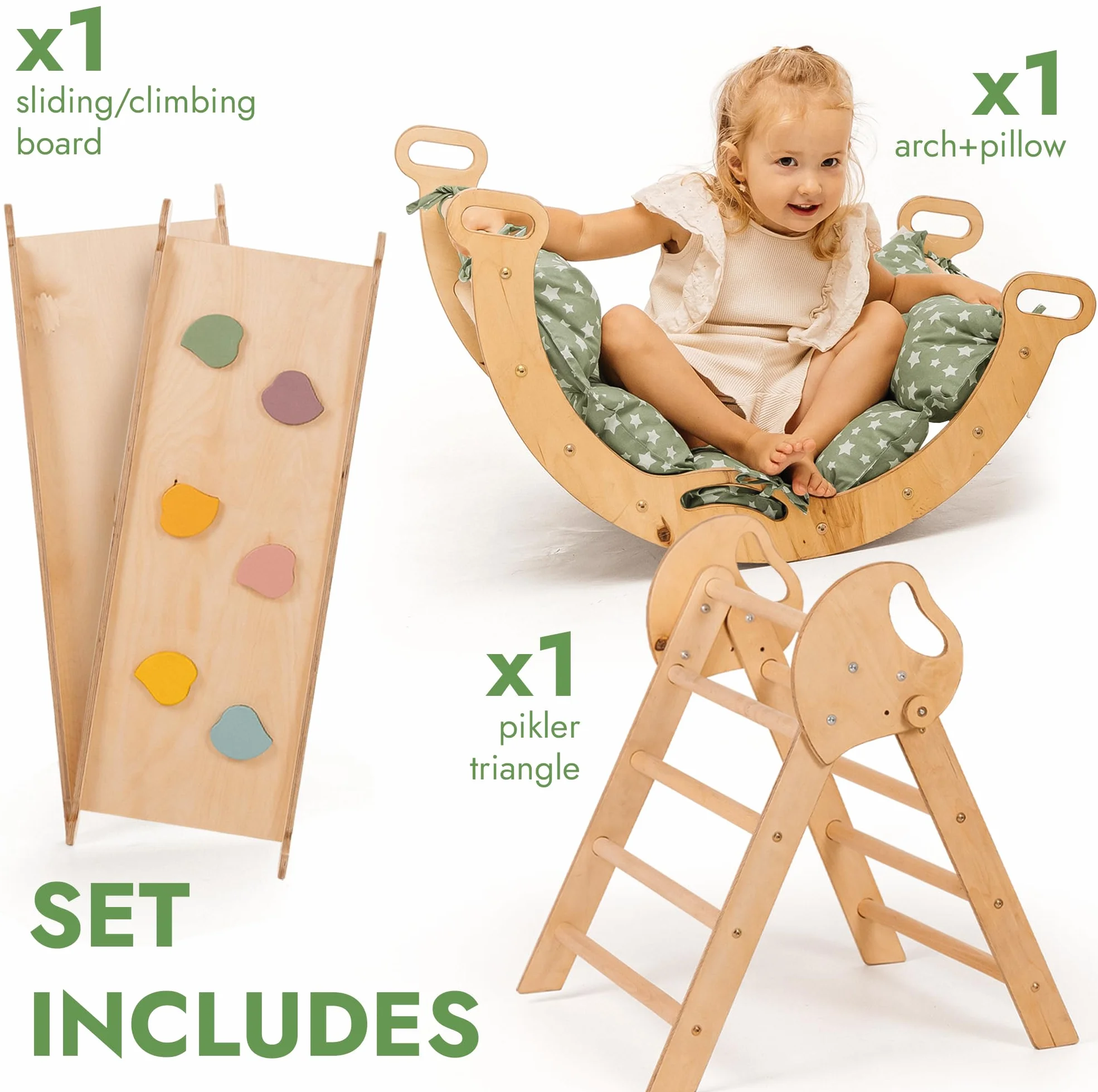 Goodevas Montessori Kit d'escalade 5 en 1 triangle d'escalade d'intérieur arche avec coussins toboggan pour enfants aire de jeux 1-3 ans
