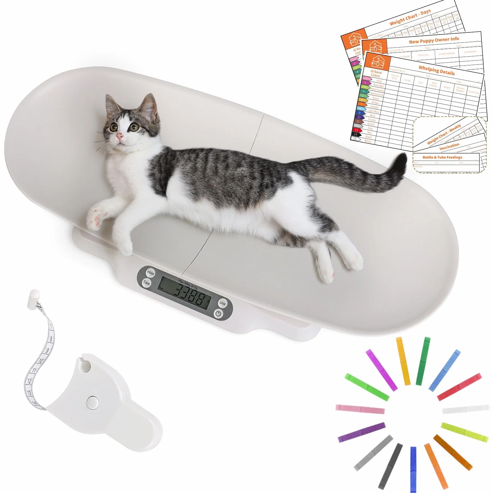 Balance numérique pour animaux avec bol amovible - Pèse-bébé précis - Écran LCD - Fonction tare - Jusqu'à 30 kg
