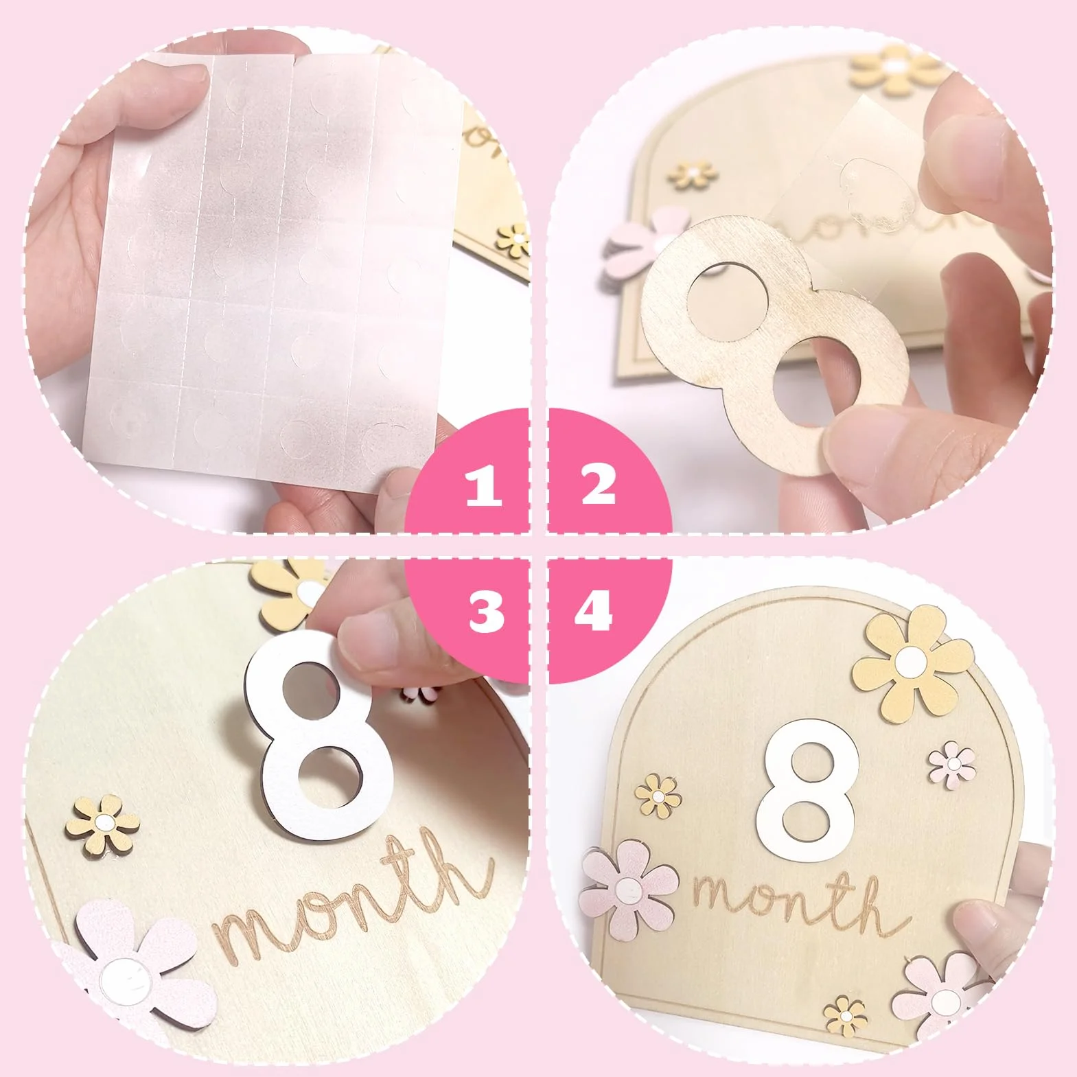 Carte Étape Bébé Bois Mensuelle Accessoire Photo 0-12 Mois Cadeau Naissance Baby Shower Enregistrement Croissance