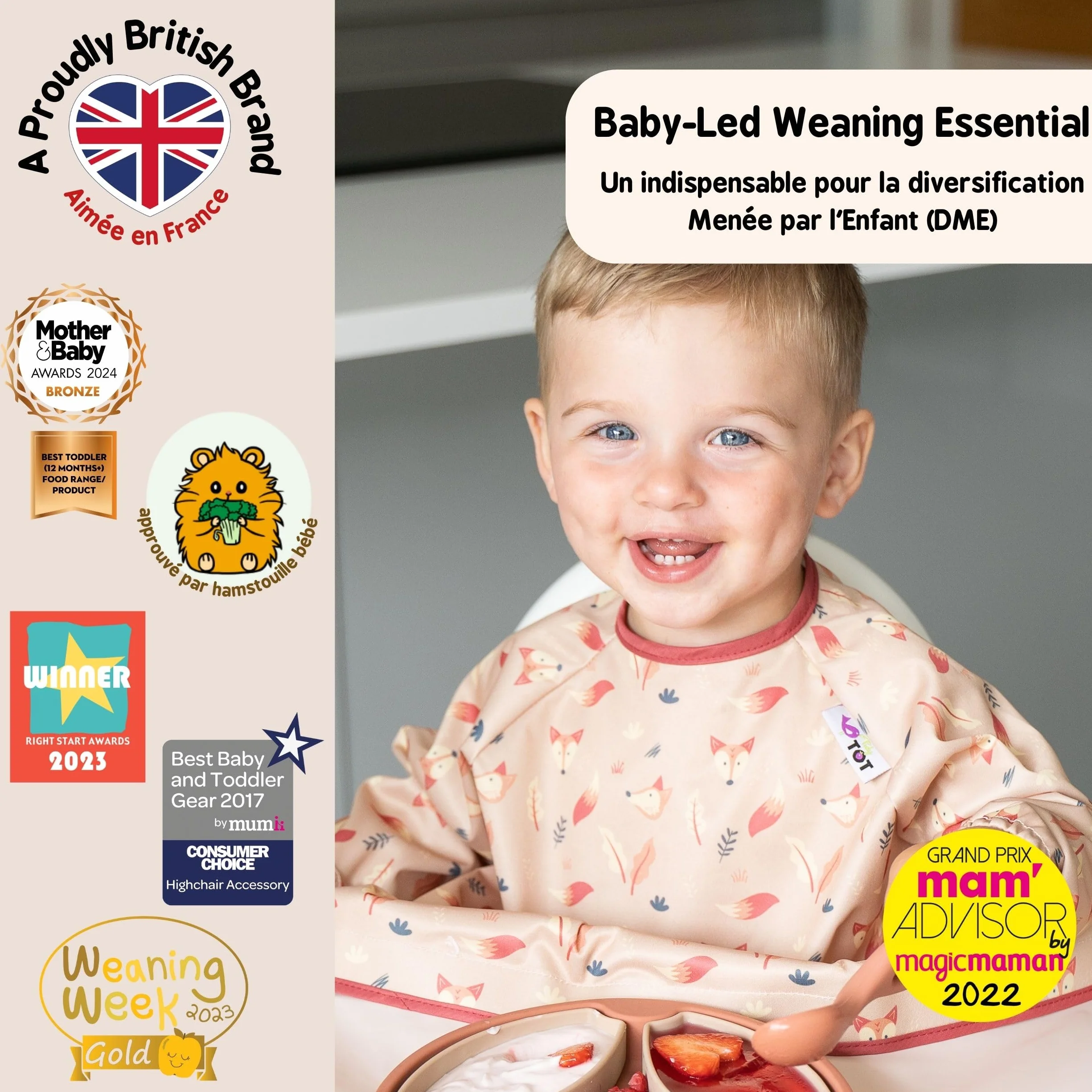 Tidy Tot Bavoir Manches Longues Bébé DME Protection Anti-Salissures Dès 4 Mois