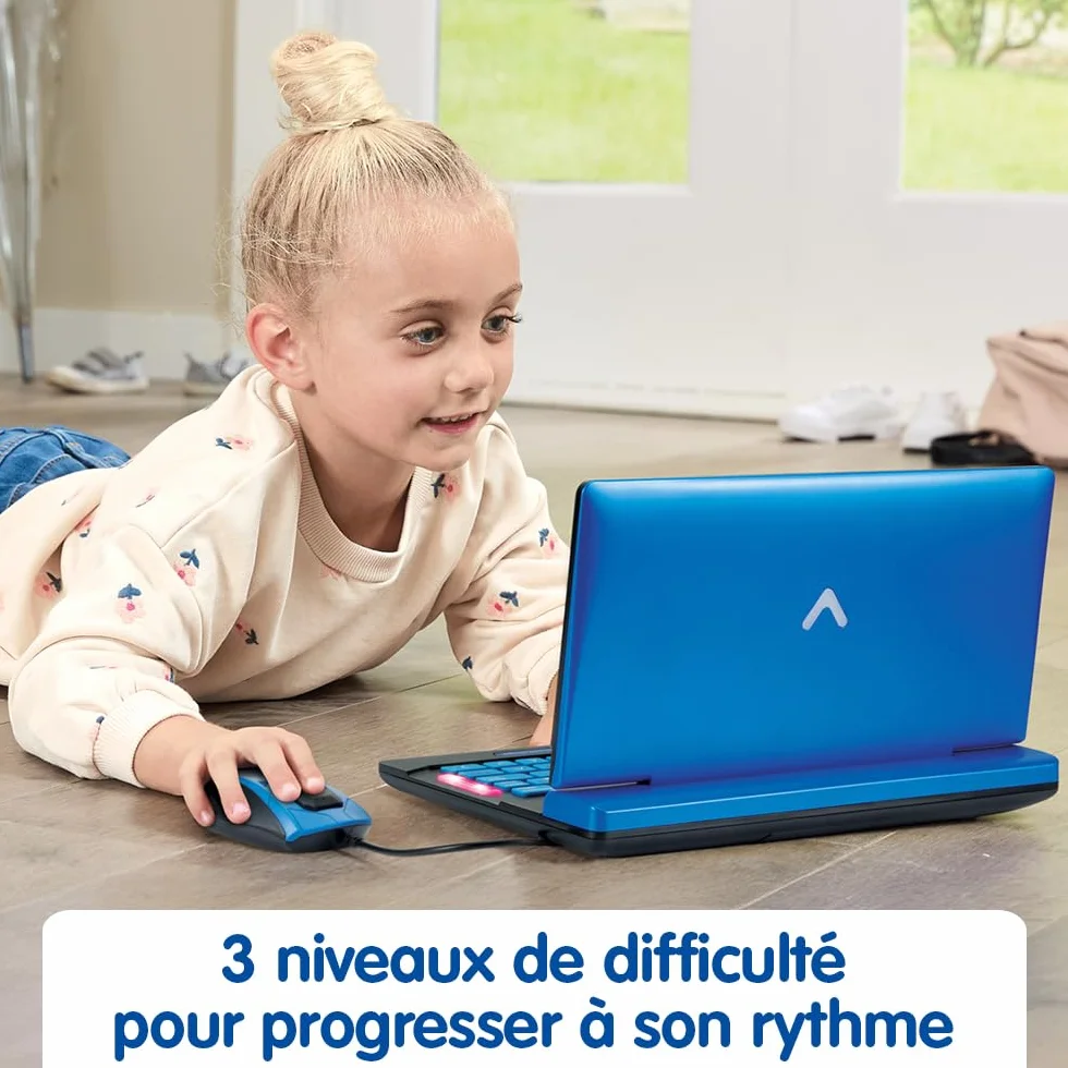 VTech Genius XL Ordi Éducatif Bilingue Bleu Ordinateur Enfant avec Écran LCD Clavier AZERTY Souris 164 Jeux Éducatifs CP CM2 Cadeau Enfant 6 Ans Français Anglais