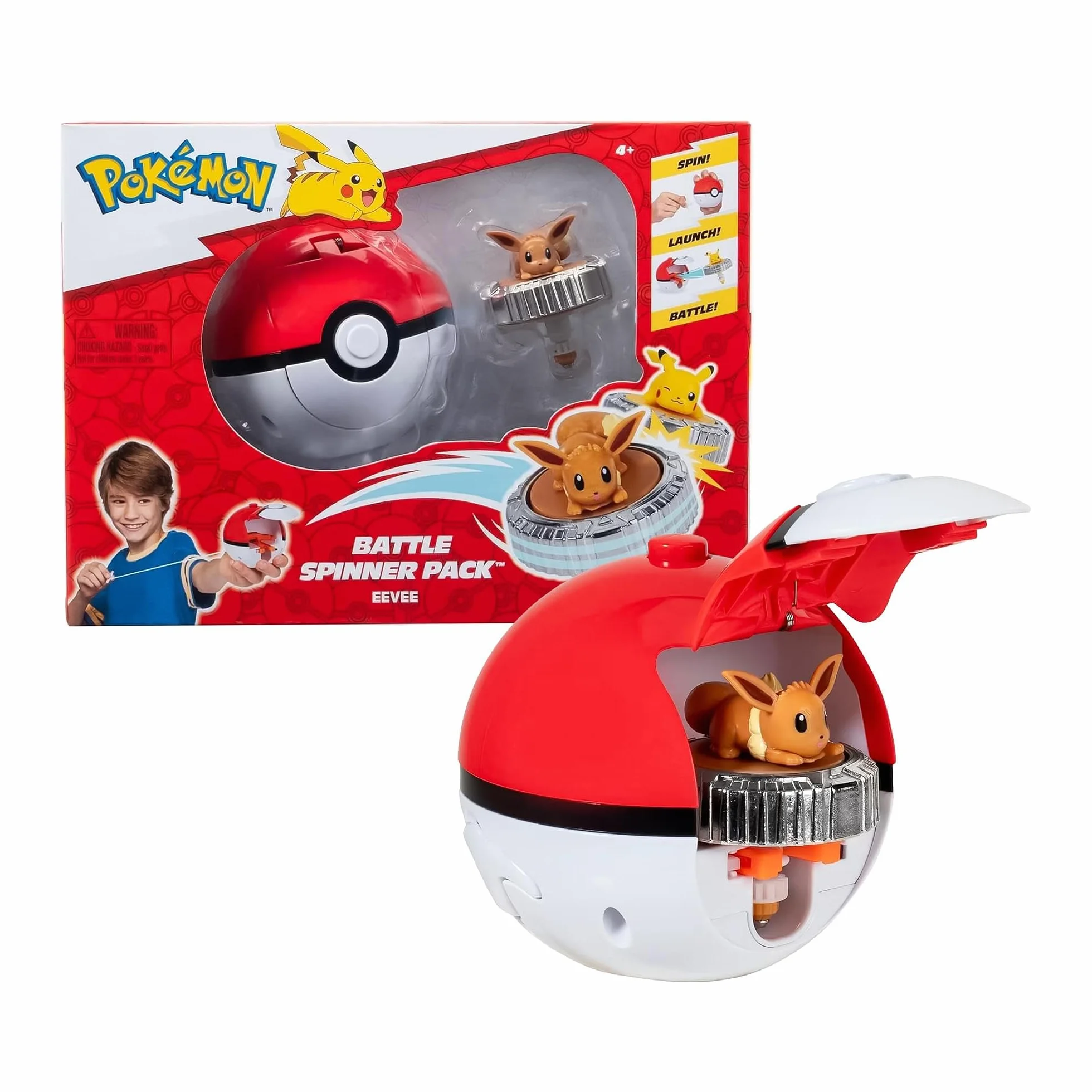 Pokémon Pack de toupies de Combat Évoli Toupie de Combat avec Lanceur de toupie Poké Ball