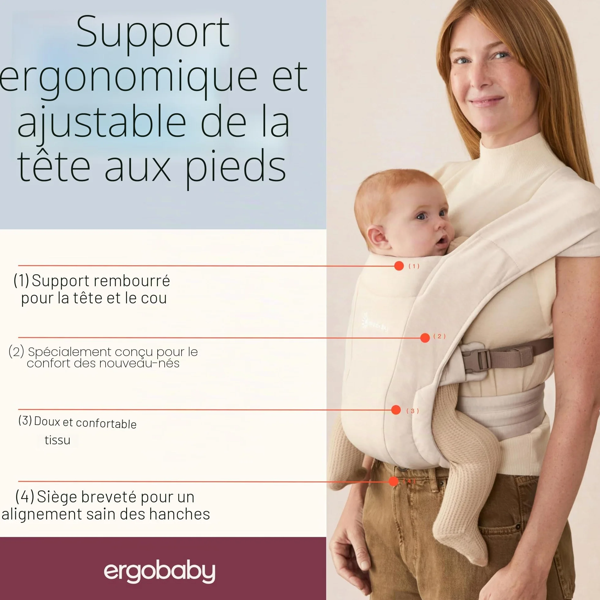 Ergobaby Embrace Porte Bébé Nouveau-né Physiologique Crème