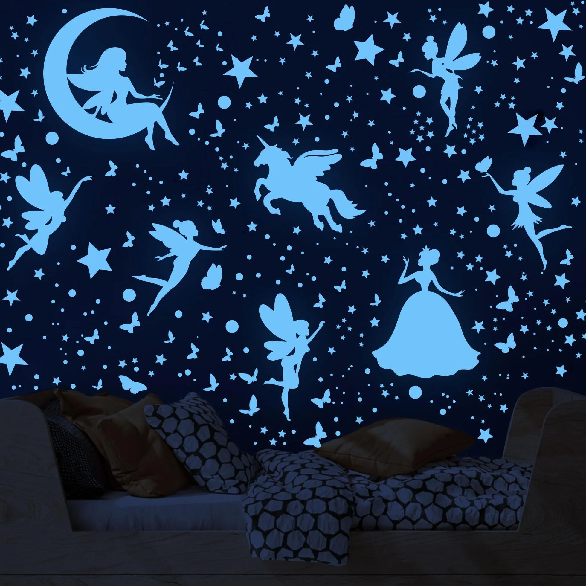 Autocollants Muraux Phosphorescents Fée Étoiles 470 Pièces Décoration Chambre Enfant