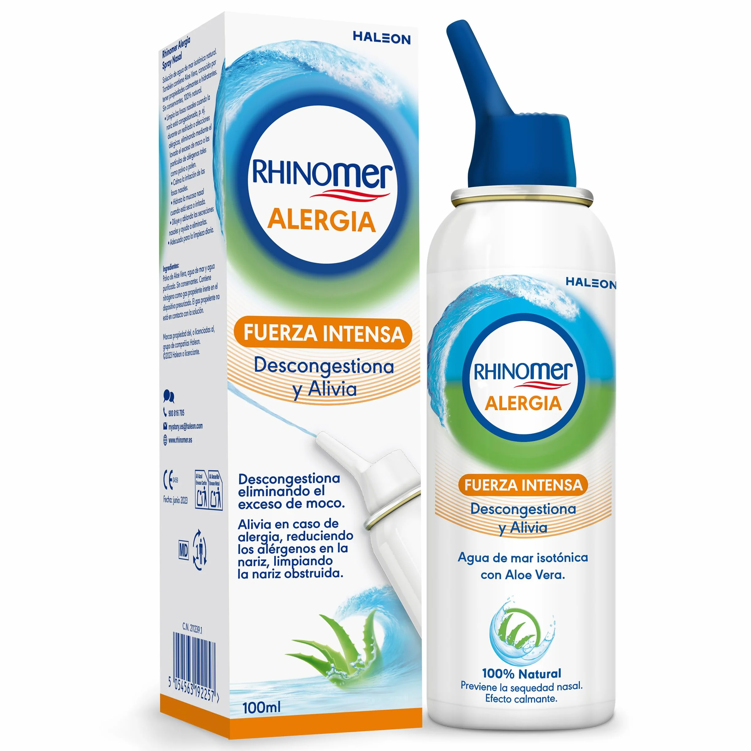 Rhinomer Spray nasal 100 % naturel eau de mer isotonique à l'aloe vera décongestionne soulage allergie force intense adultes 100 ml