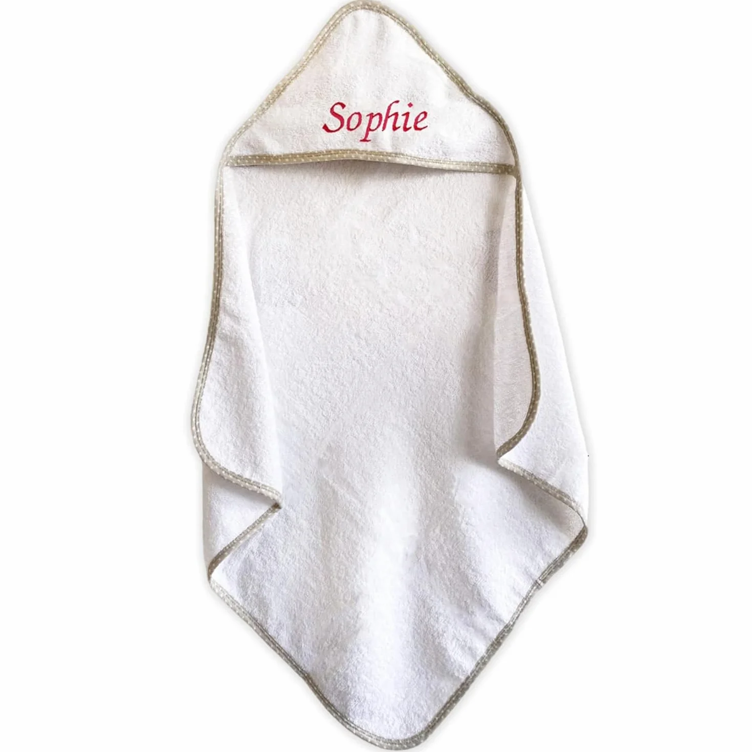 Cape de Bain bébé Personnalisable 100% Coton avec Capuche Brodé Prénom Serviette bébé Doux Absorbant Liseré Beige étoile