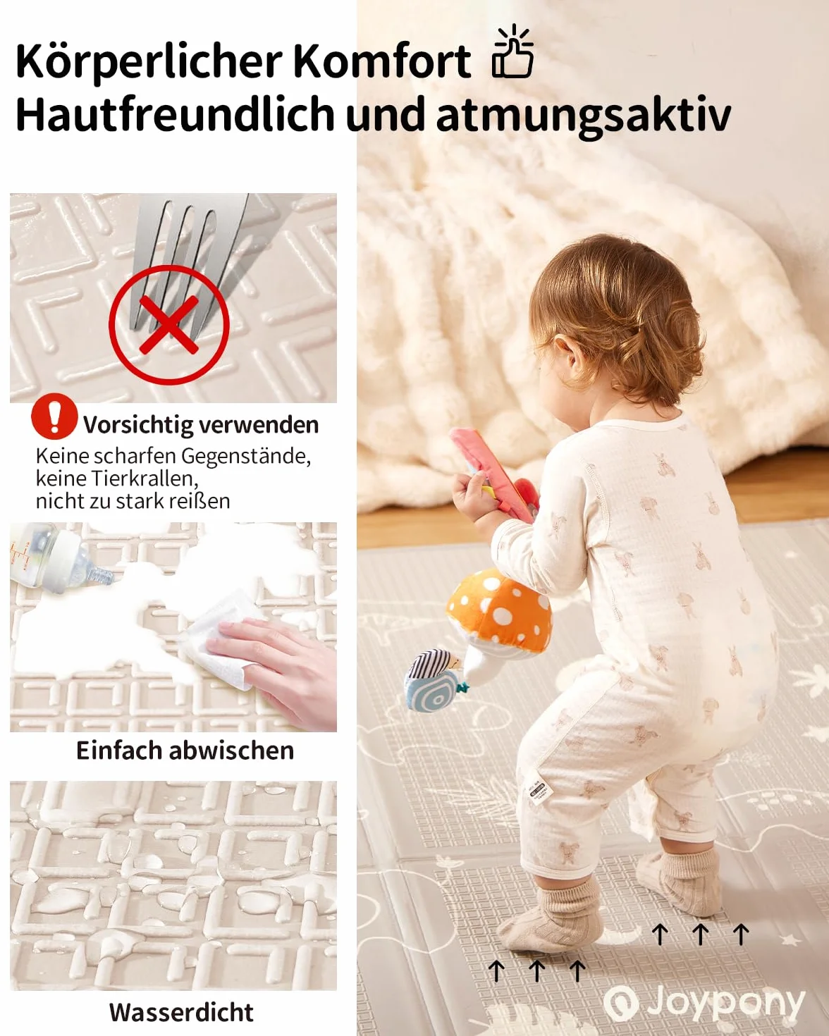 Tapis d'Éveil Bébé Pliable 120x120cm Joypony Mousse XPE Épais Imperméable Antidérapant Double Face Alphabet Forêt