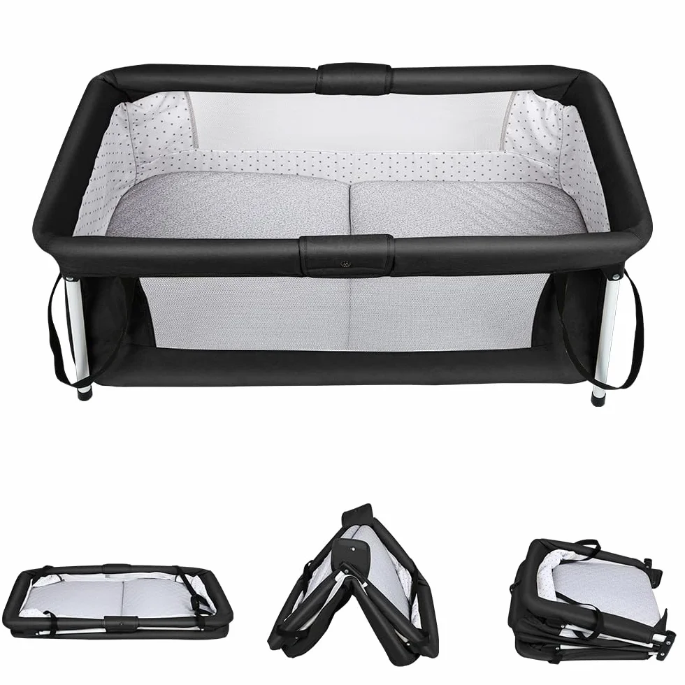 Lit de Voyage Bébé Pliable avec Moustiquaire 90 x 50 x 35 cm Noir