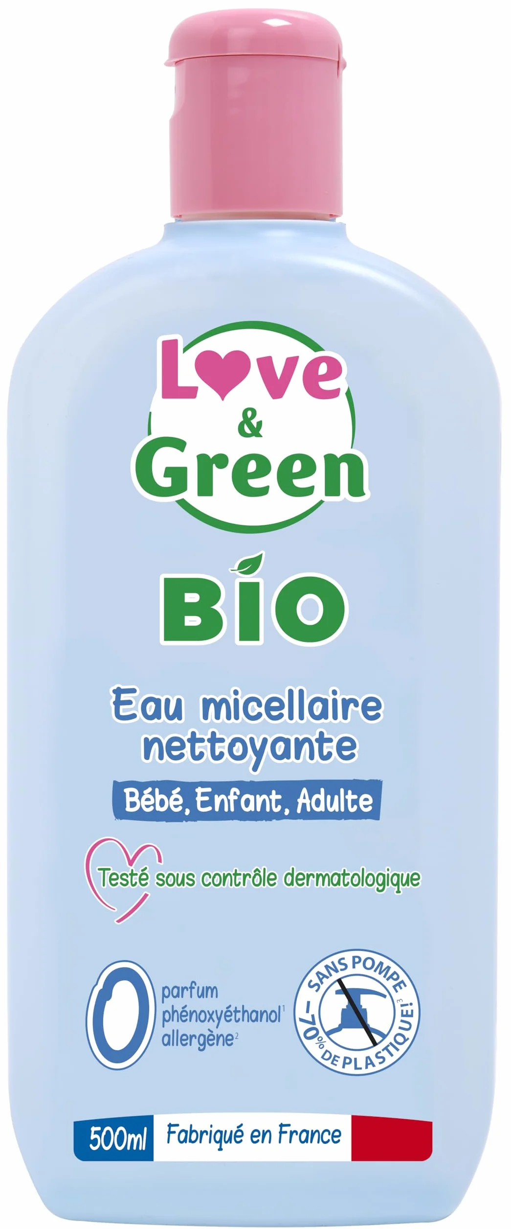 Love & Green Eau Micellaire Nettoyante Bio 500 ml Fabriqué en France