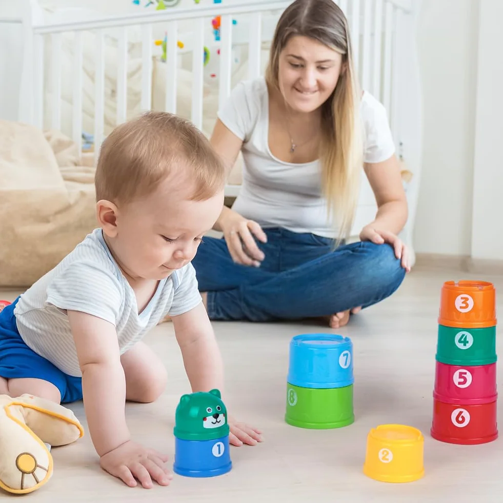 Tasses à Empiler Bébé Lot de 9, Jouets Éducatifs Sensoriels pour 6 Mois Garçons Filles