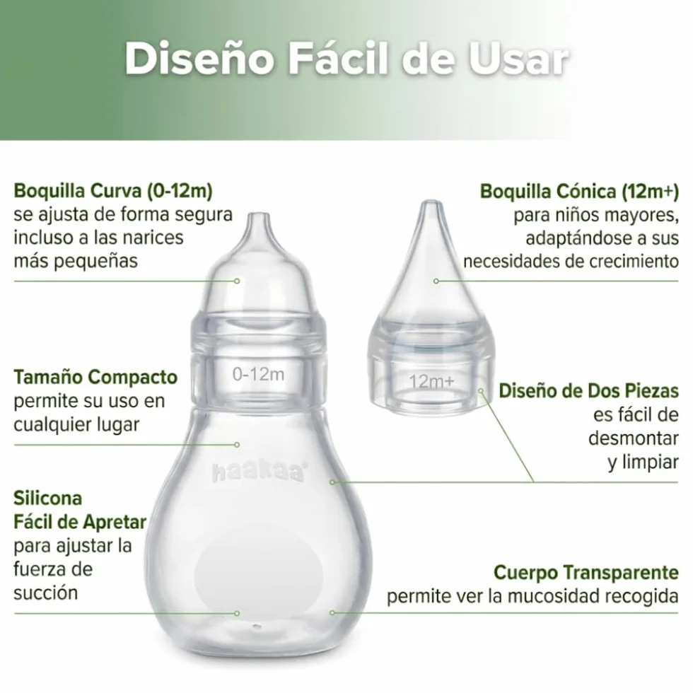 Haakaa Aspirateur Nasal Bébé Silicone Manuel Easy-Squeeze Nettoyeur Nez Nouveau-né Tout-petit 0M+ Transparent Embout Rechange