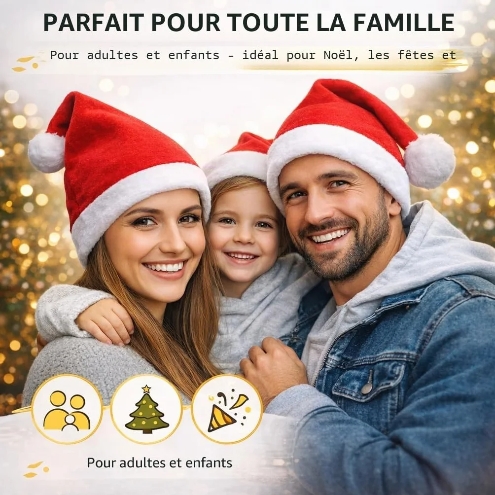 Lot de 2 bonnets de Noël rouges unisexe - Bonnet de Père Noël pour adultes et enfants