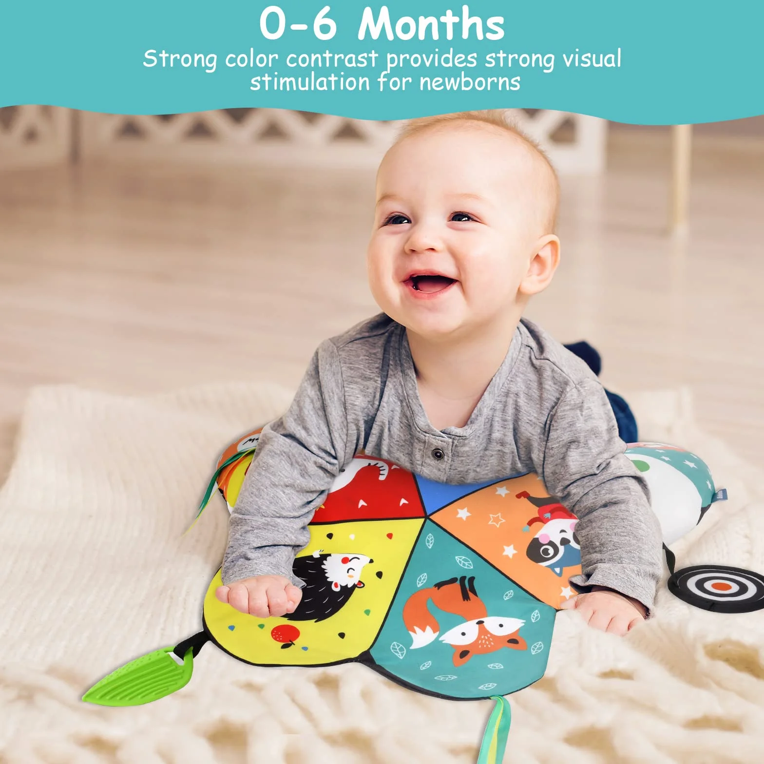 Oreiller pour le Temps du Ventre de Bébé Noir et Blanc à Contraste Élevé avec Support Amovible et Miroir