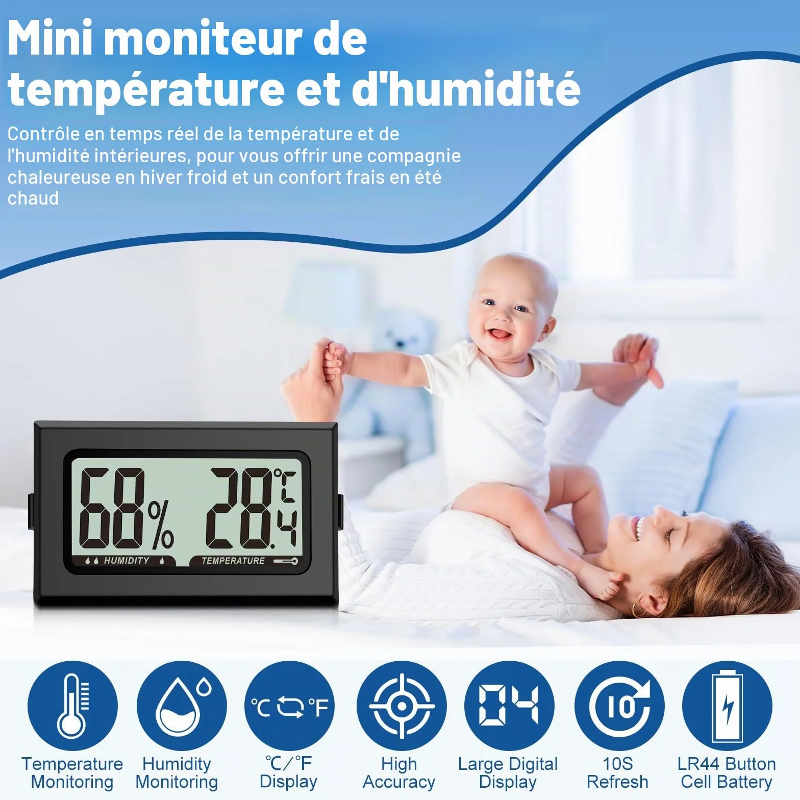 Pixelure Thermomètre Hygromètre Numérique Intérieur, Moniteur de Température et Humidité Haute Précision 8PCS