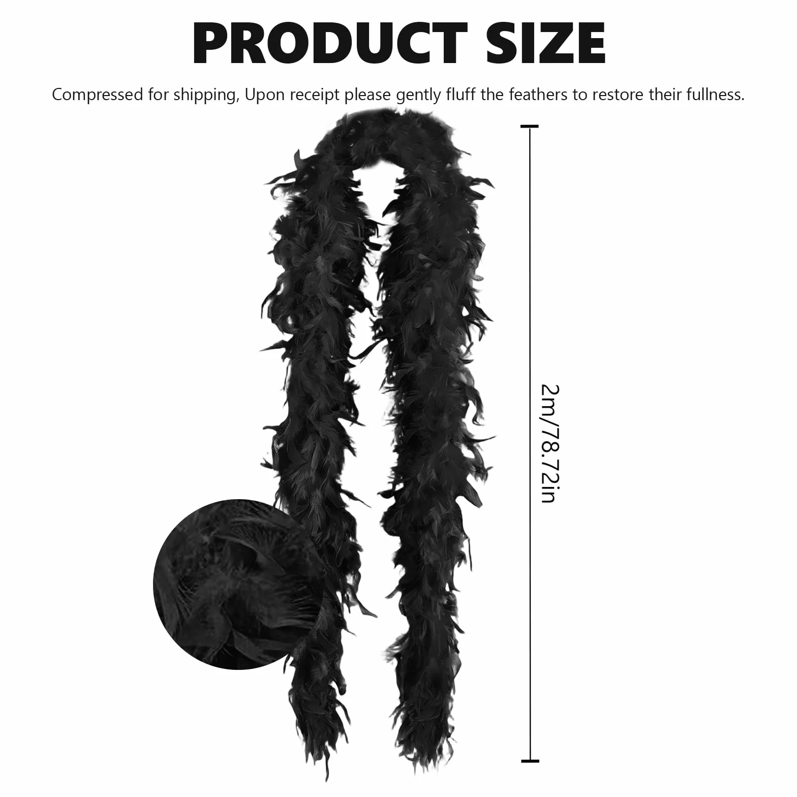 Boa en Plumes de Dinde Naturelles Noir 2m, Écharpe Accessoire Costume Halloween