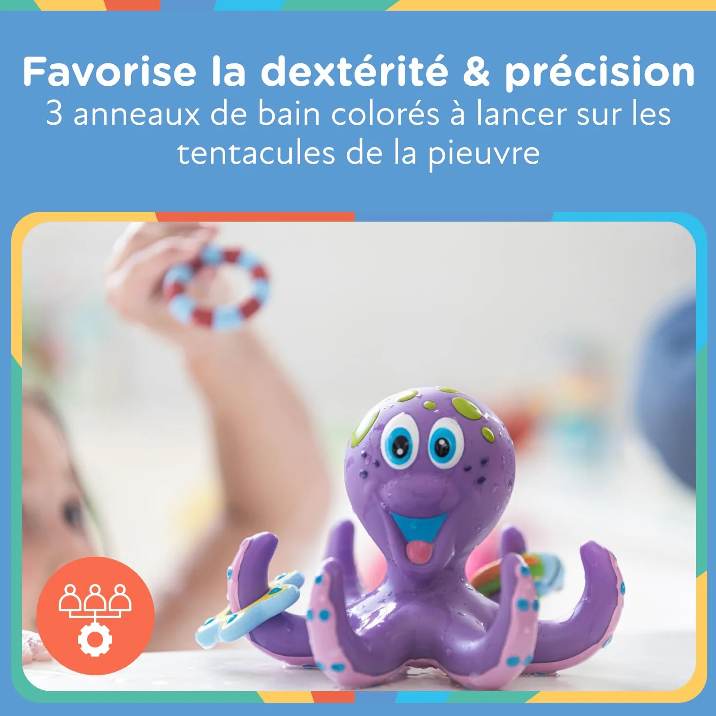 Nuby Jouet de Bain Pieuvre Interactive Flottante avec Anneaux de Bain Violet 18 Mois+