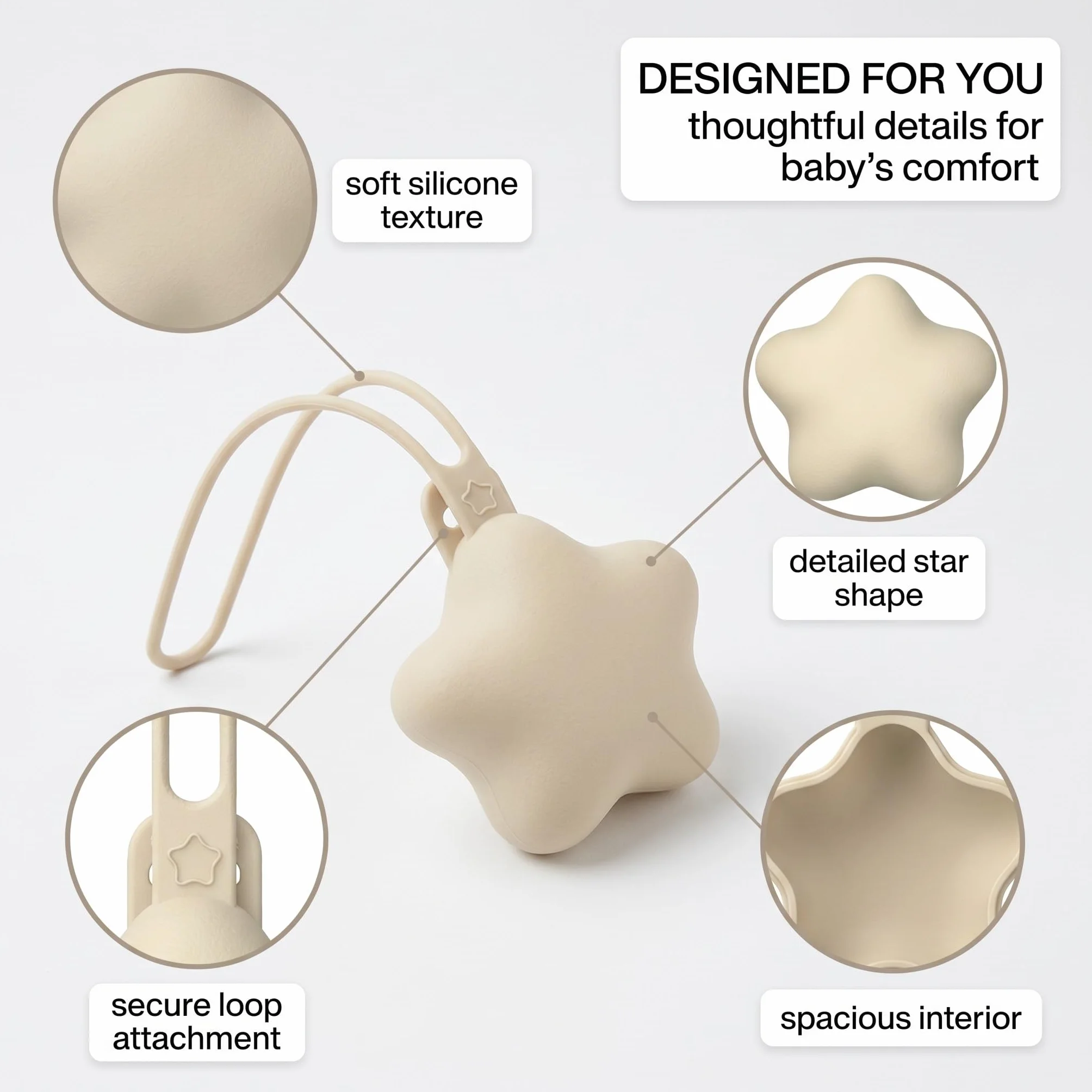 Boîte à sucette en silicone 2 pièces, rangement hygiénique pour bébé, accessoire cadeau naissance (Beige)
