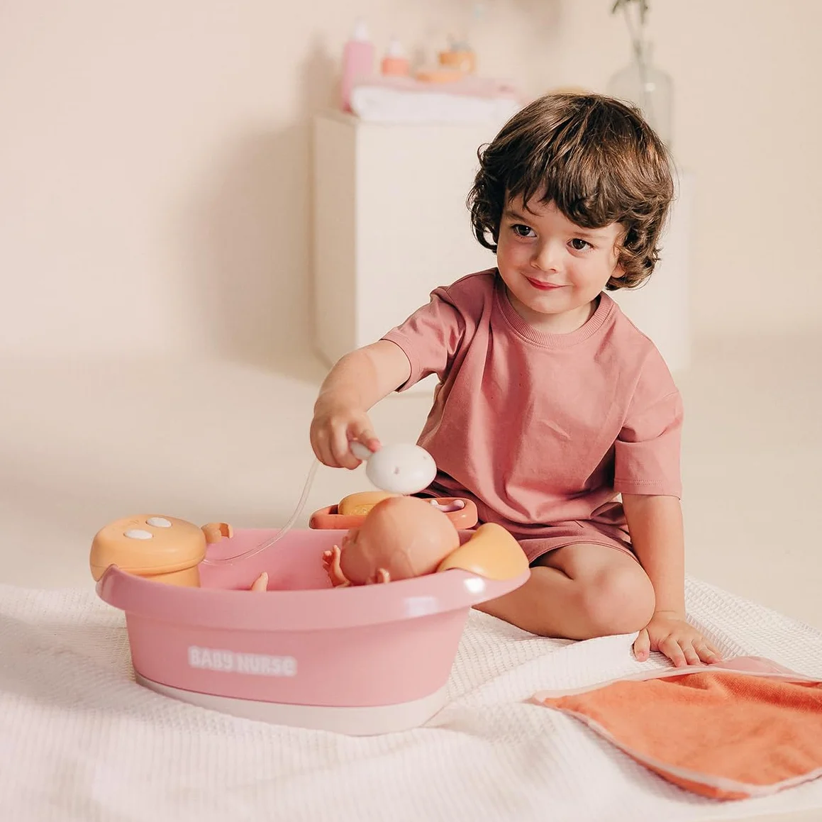 Smoby Baby Nurse Baignoire Balnéo pour Poupons 42 cm Module Electronique Jets d'eau Bulles Lumières LED Accessoires Jeux