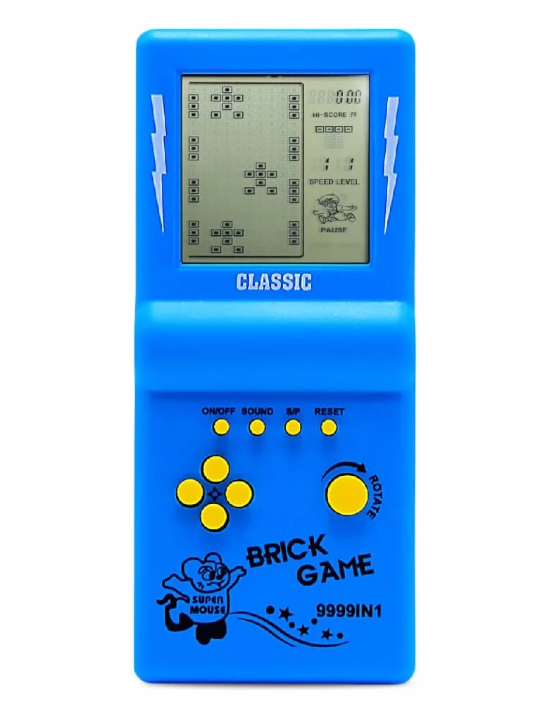 Console de Jeu en Brique Grand écran 23 Jeux Vitesse/Difficulté Réglable Alimenté par 2 Piles AA Bleu