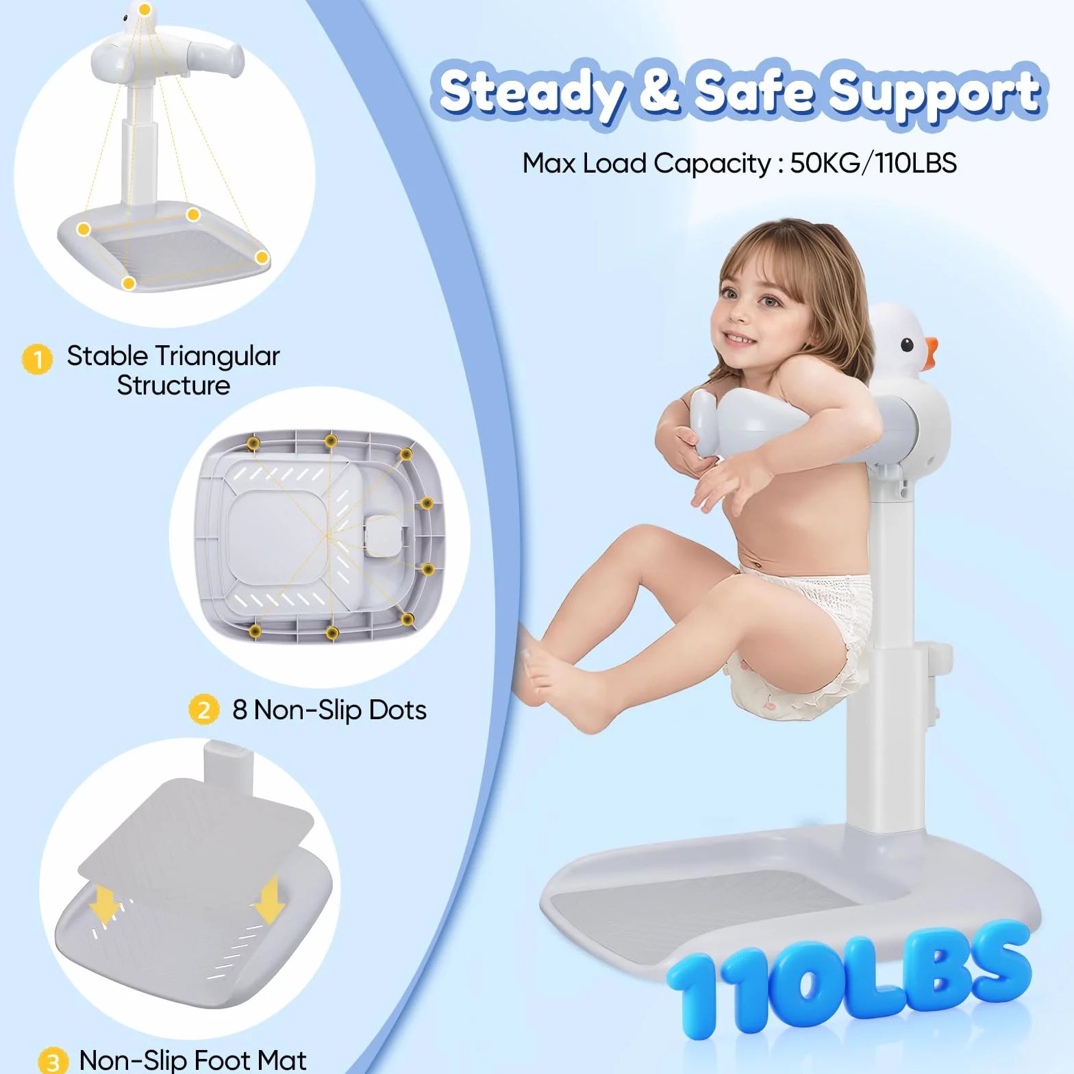 Baignoire bébé avec support de douche, aspiration stable et forte, support pour bébé debout