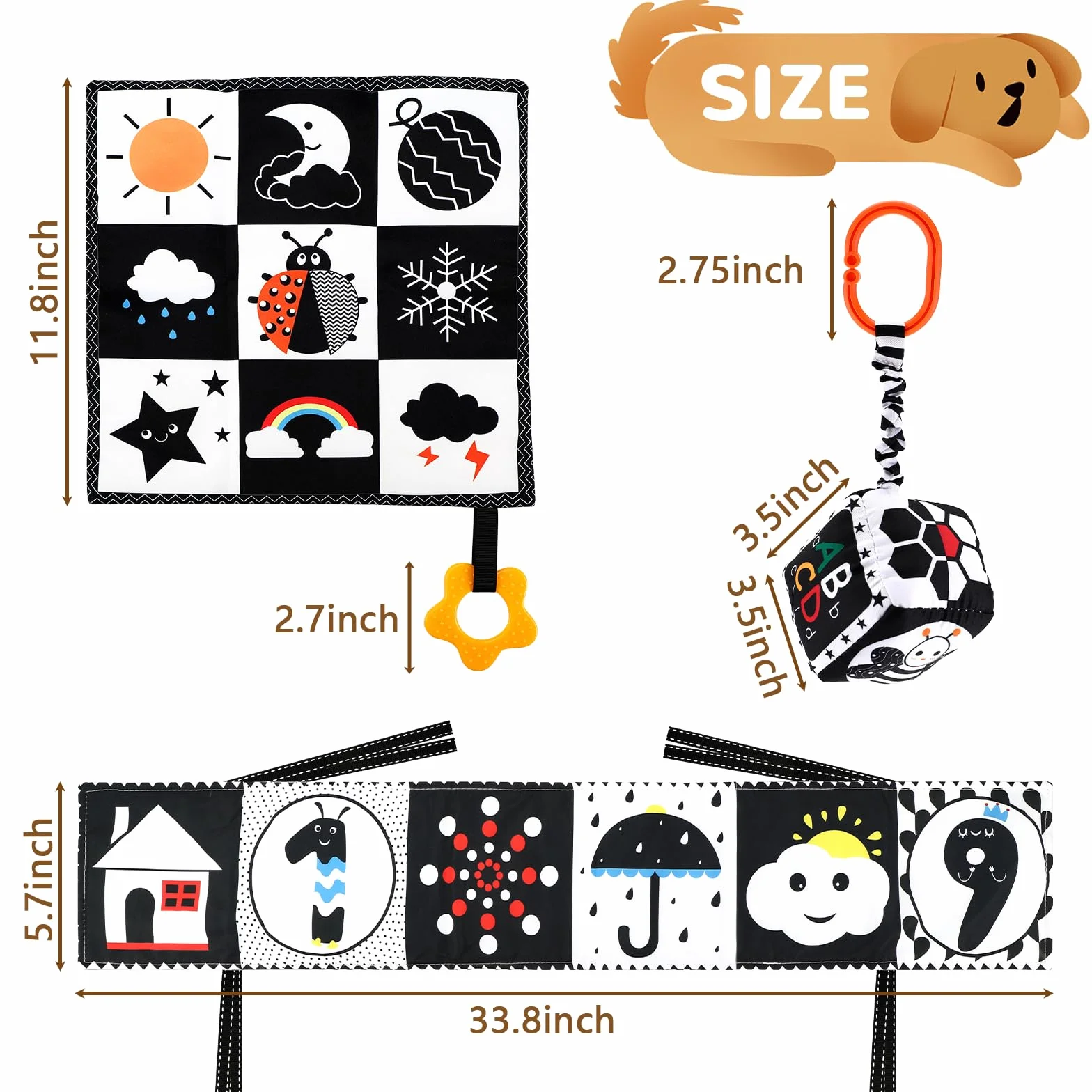 Collazoey Livres D'éveil Sensoriel Bébé Noir et Blanc Montessori 0-12 Mois Double Face en Tissu