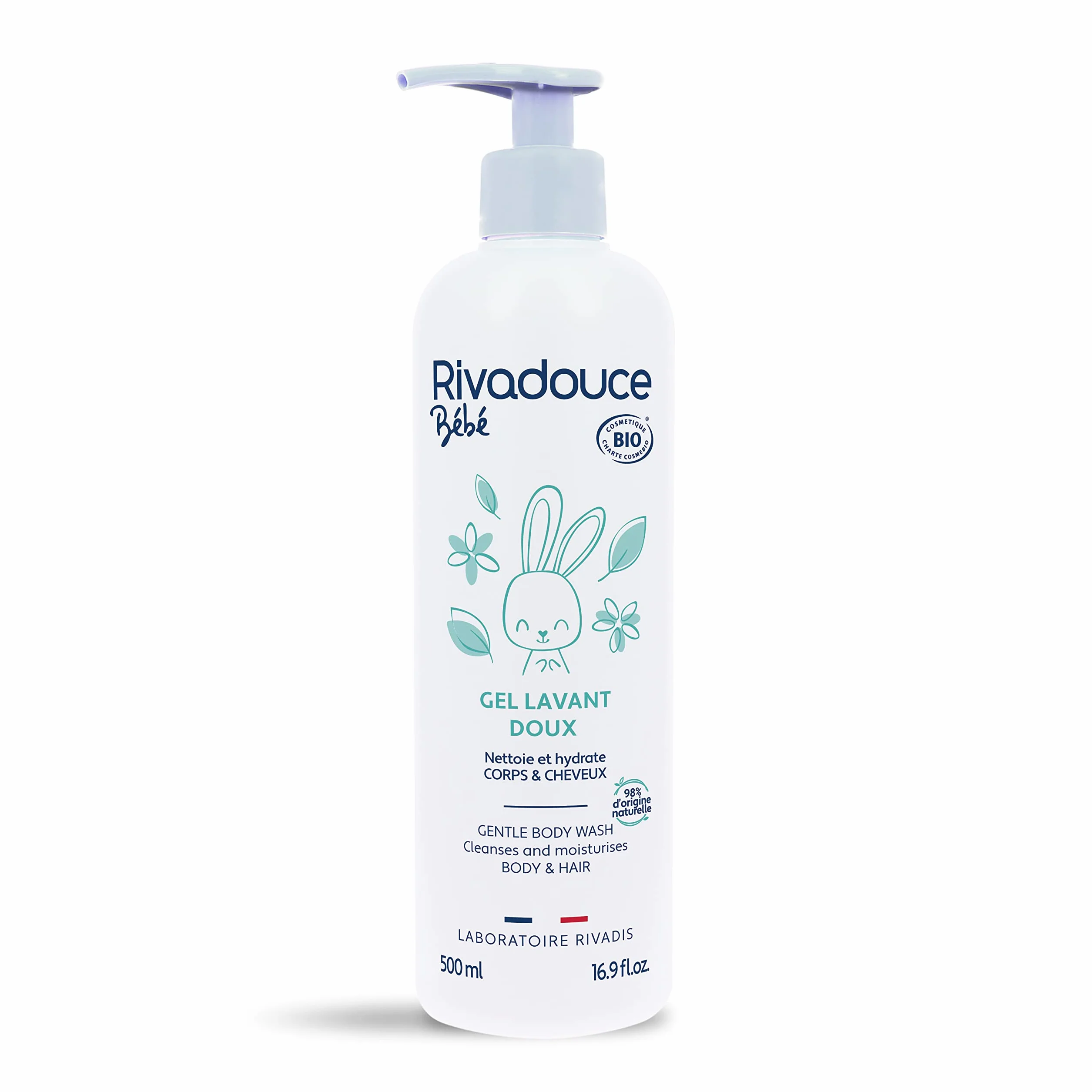 Rivadouce Gel Doux Lavant Bébé Bio 500ml Gel Douche Bébé Sans Savon Hydrate Peau Cuir Chevelu