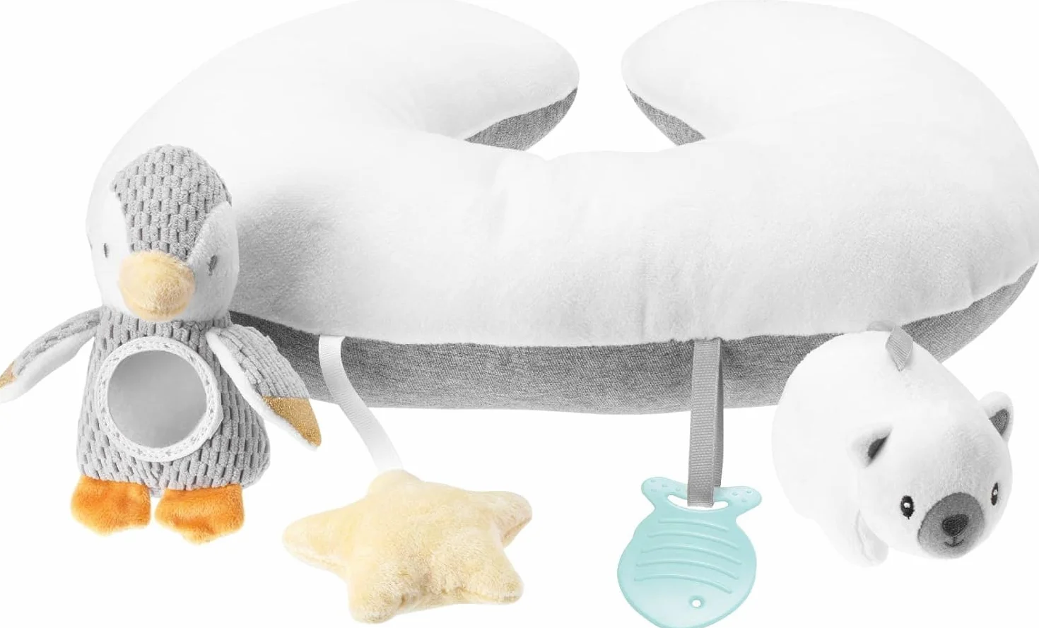 Nuby Coussin Bébé Interactif Little Penguin Tummy Time | Oreiller Sensoriel Pingouin Gris Dès la Naissance
