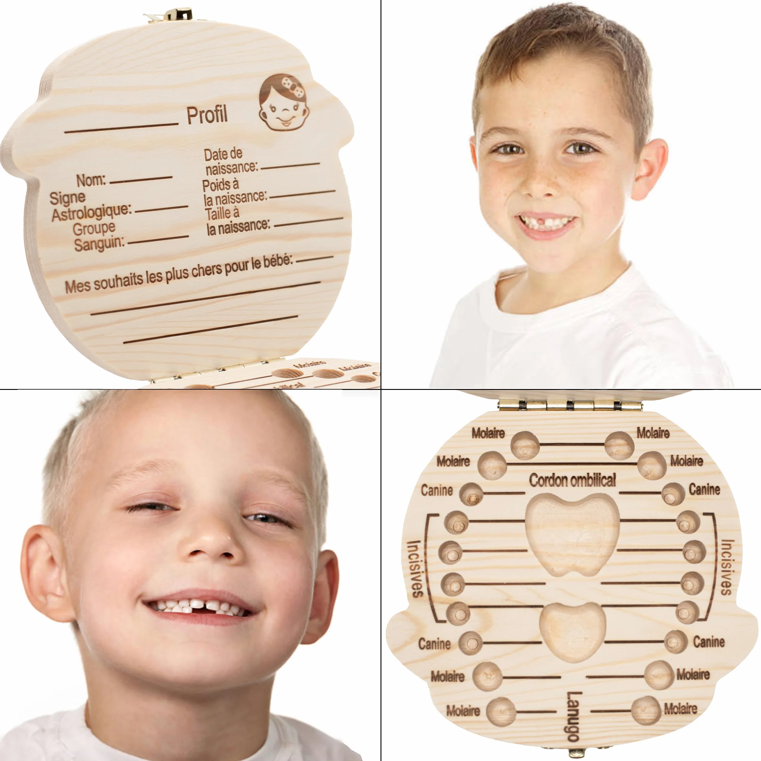 Pack Porte Souris et Boîte à Dents Bébé Garçon Fille - Boîte à Souvenirs Cadeau Naissance Bois Naturel