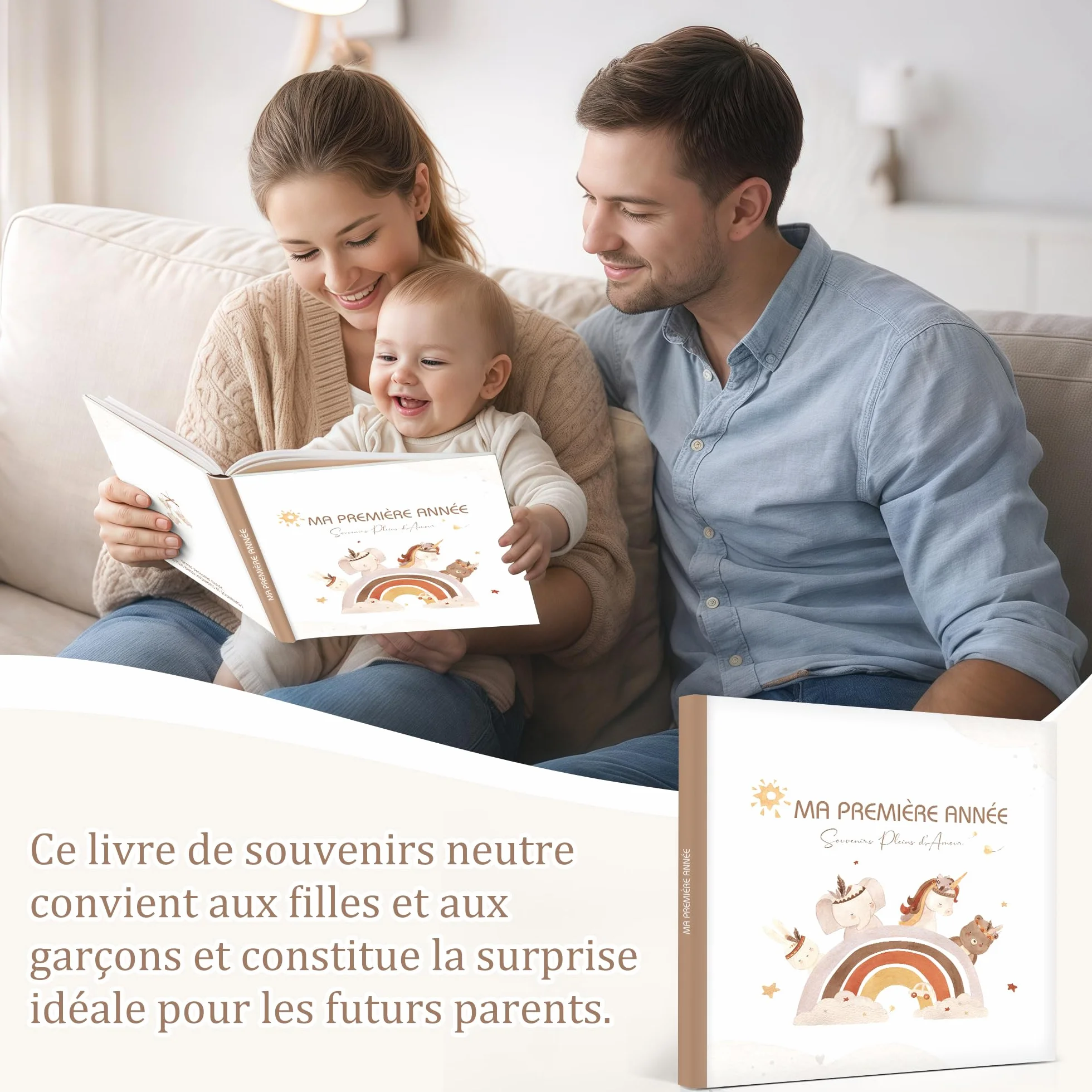 Hyggartn Livre de Naissance Album Photo Bébé 84 Pages Autocollants Journal Photos Textes Cadeau Baptême Fille Garçon