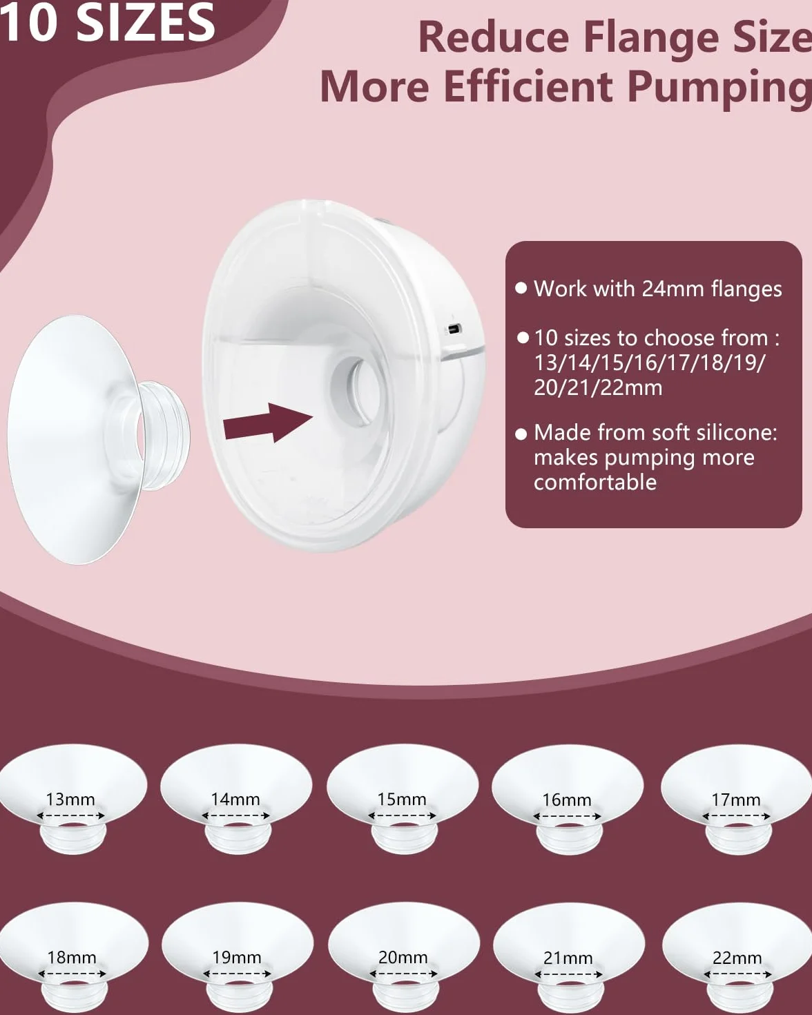 Insert de corolle de tire-lait 20 mm compatible Momcozy M9/M6/M5/S12 Pro/S9 Pro/V1 Pro/V2 Pro sans BPA