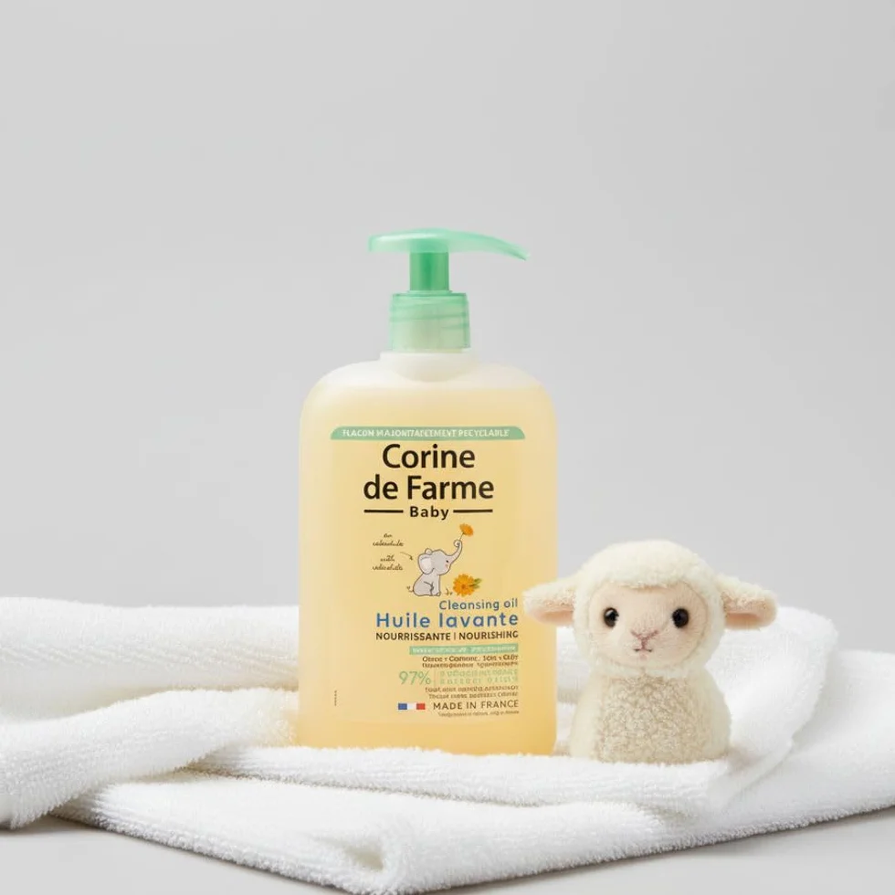 Corine de Farme Huile Lavante Nourrissante 500ml pour Bébé Extrait de Calendula Hypoallergénique Nettoyage Doux Peau Sèche