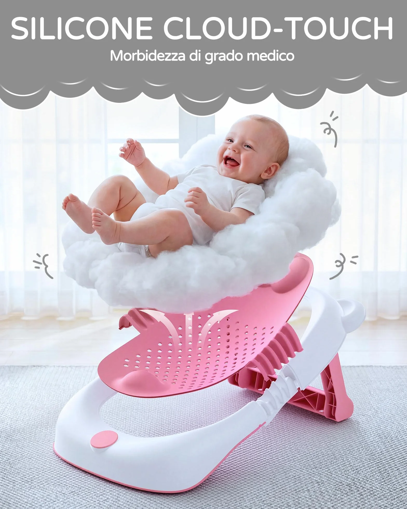 Baignoire pliable pour bébé avec support, siège de bain nouveau-nés, ventouses antidérapantes 0-6 mois