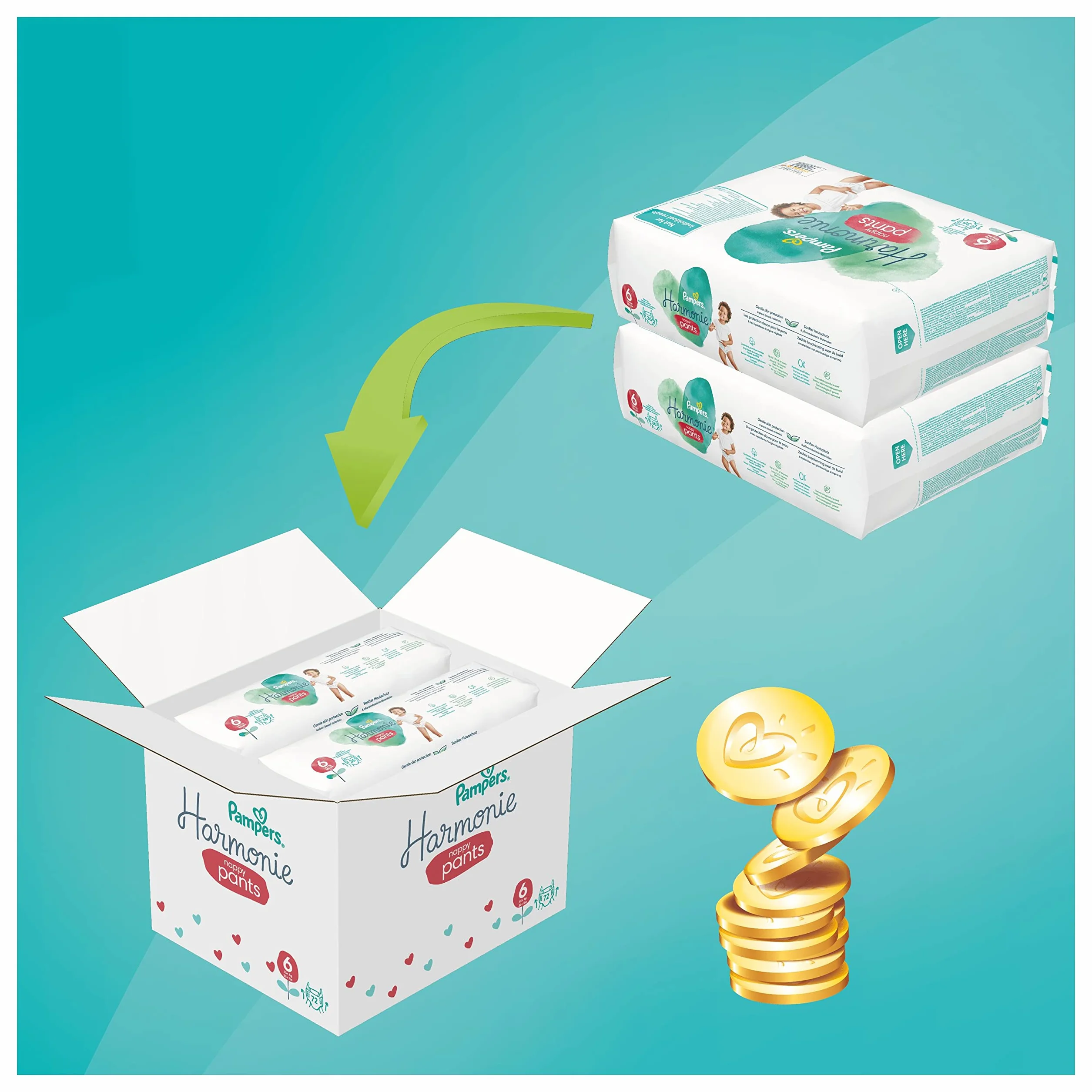 Pampers Couches-Culottes Taille 6 (15+ kg) Harmonie 72 Pièces Multi Pack Hypoallergéniques