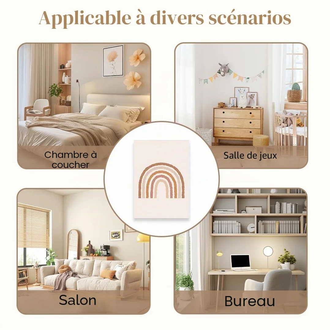 Lot de 3 tableaux décoration murale chambre enfant fille Arc-en-ciel DIN A4