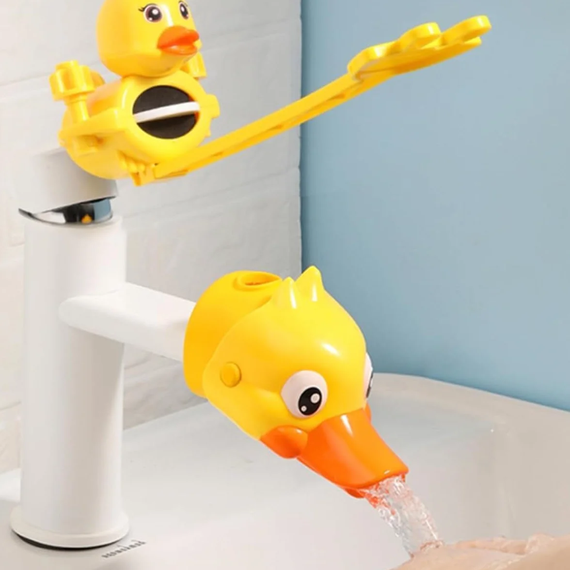 Lot de 2 Prolongateurs de Robinet en Forme de Petit Canard Jaune, Rallonge de Lavabo pour Salle de Bain