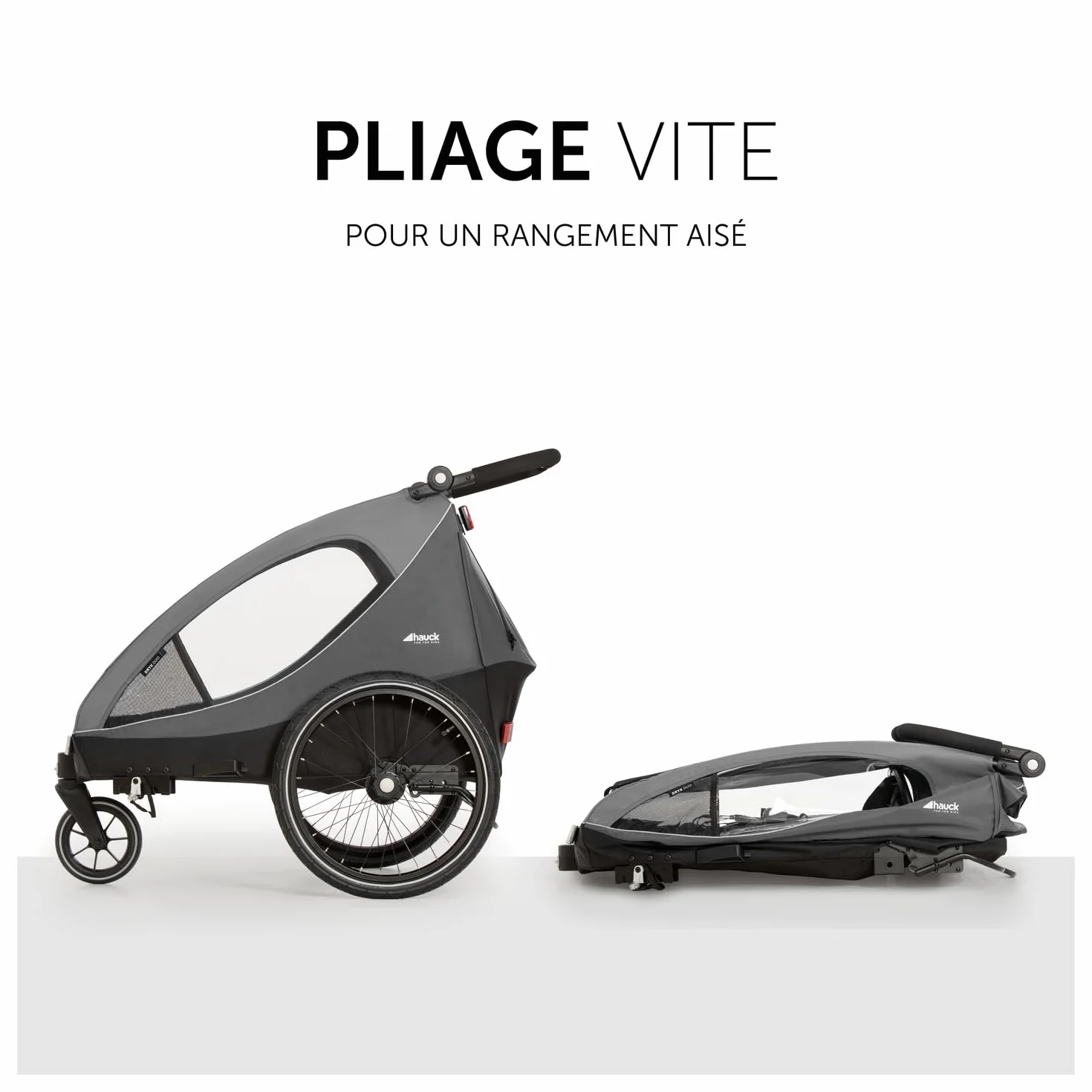Hauck Remorque Velo Poussette 2 Enfants 2-en-1 Dryk Duo Pliable Coffre XL Gris