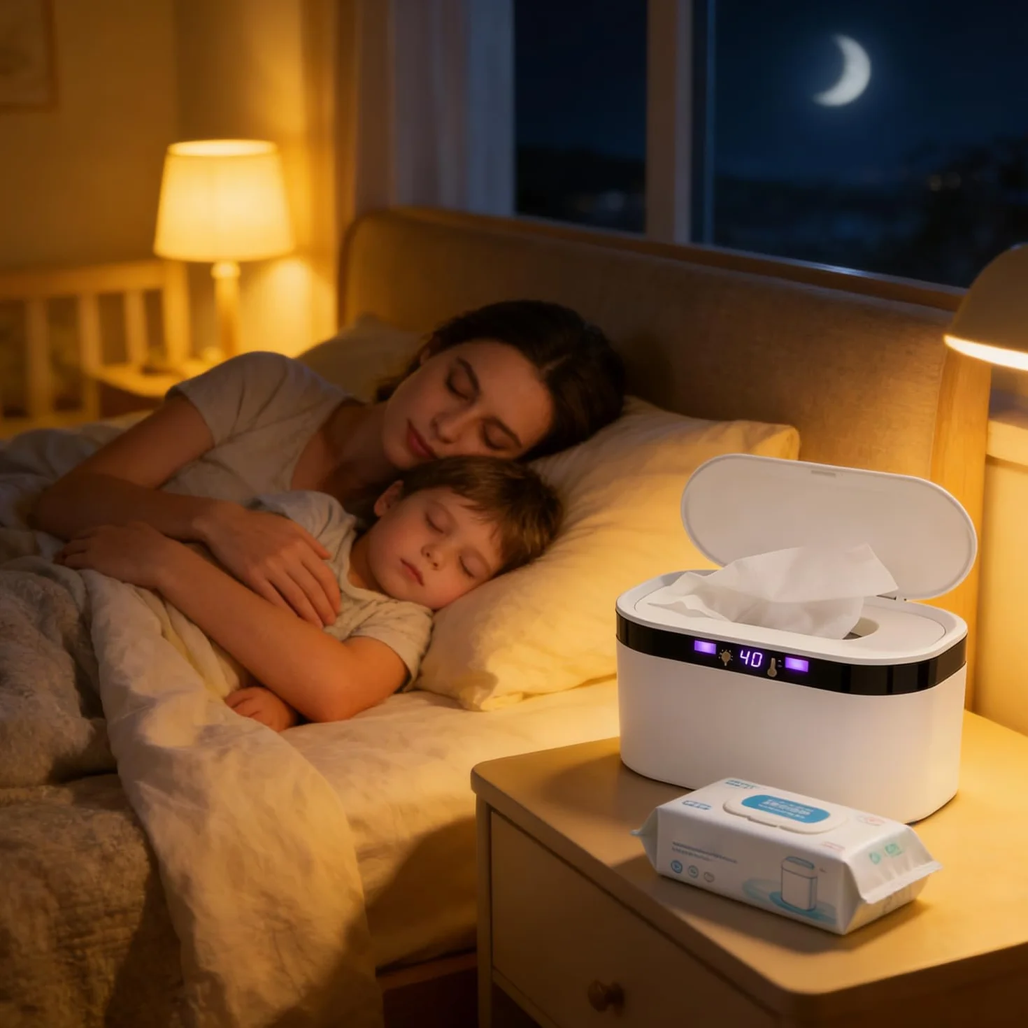 Chauffe-lingettes humides bébé 3 niveaux chauffage température constante 10W USB veilleuse LED grande capacité