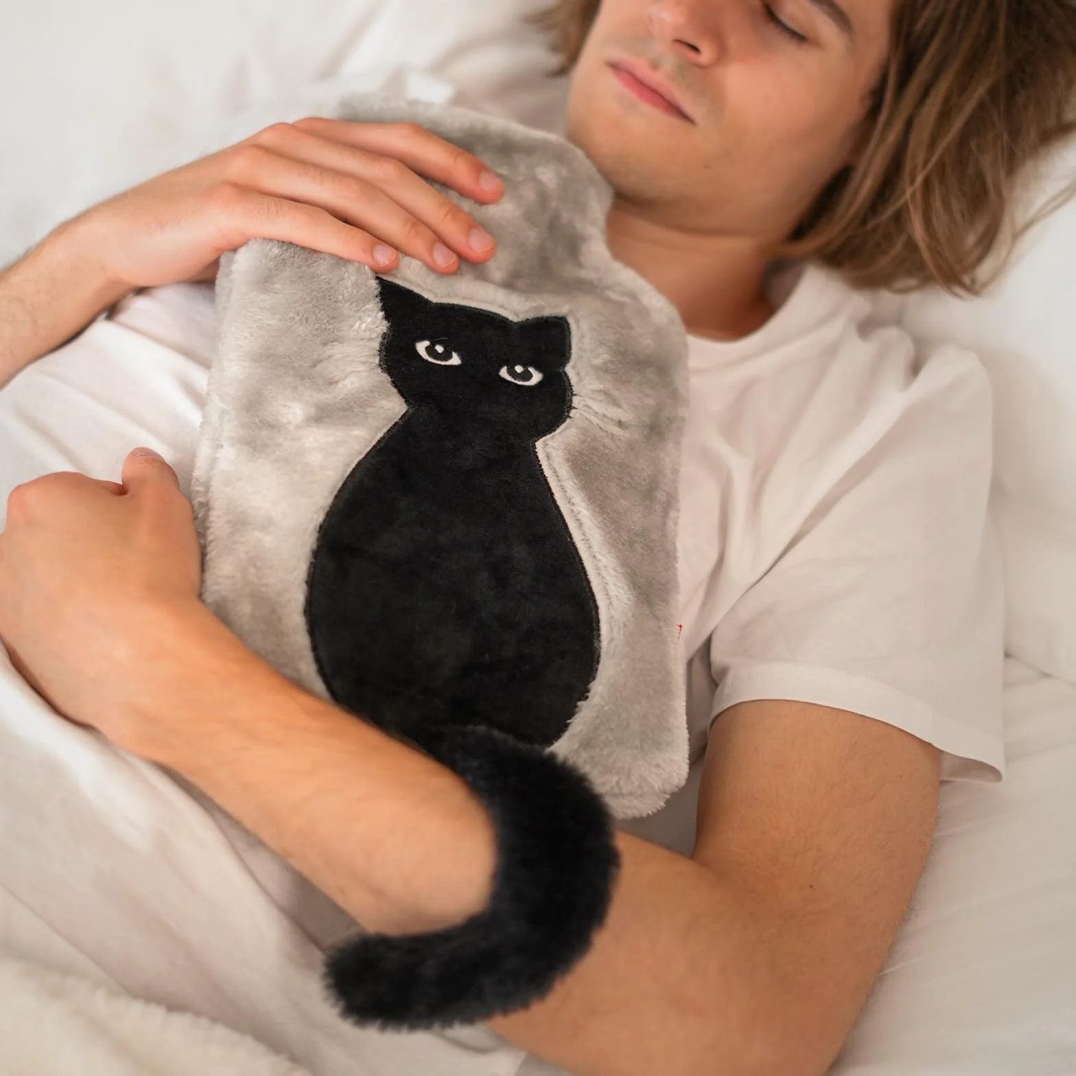 Bouillotte Eau Chaude Anti Colique Bebe Peluche Chat Queue