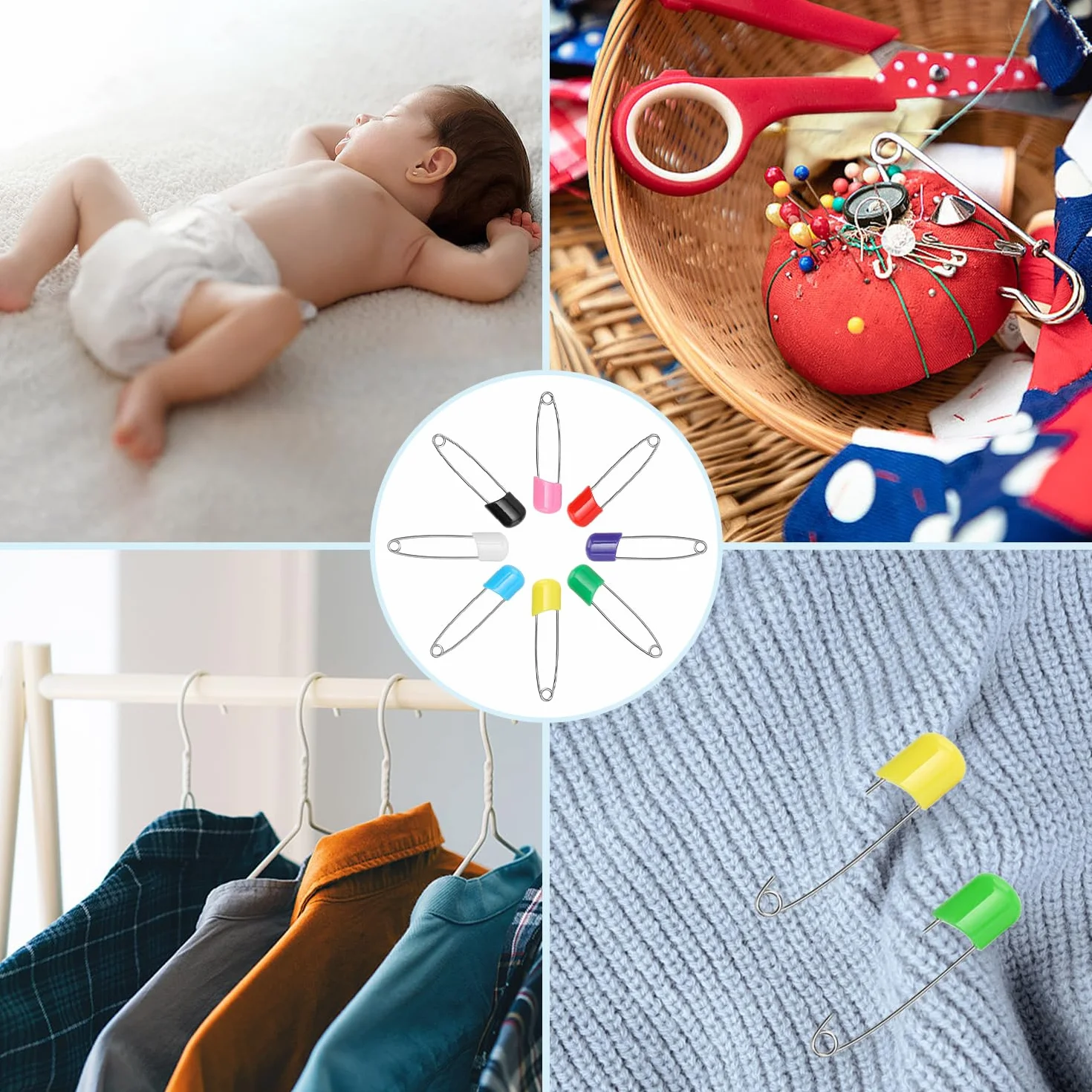 Épingles à Nourrice 55 mm Acier Inoxydable pour Bébé avec Fermeture Verrouillable Lot de 80