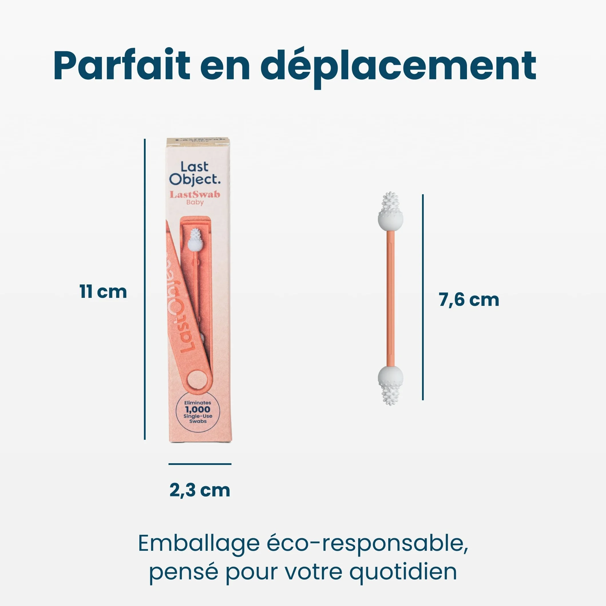 LastSwab® Bébé Cotons-tiges réutilisables en silicone – Nettoyeur oreilles nez nouveau-nés – Lavable sans BPA zéro déchet étui Pêche
