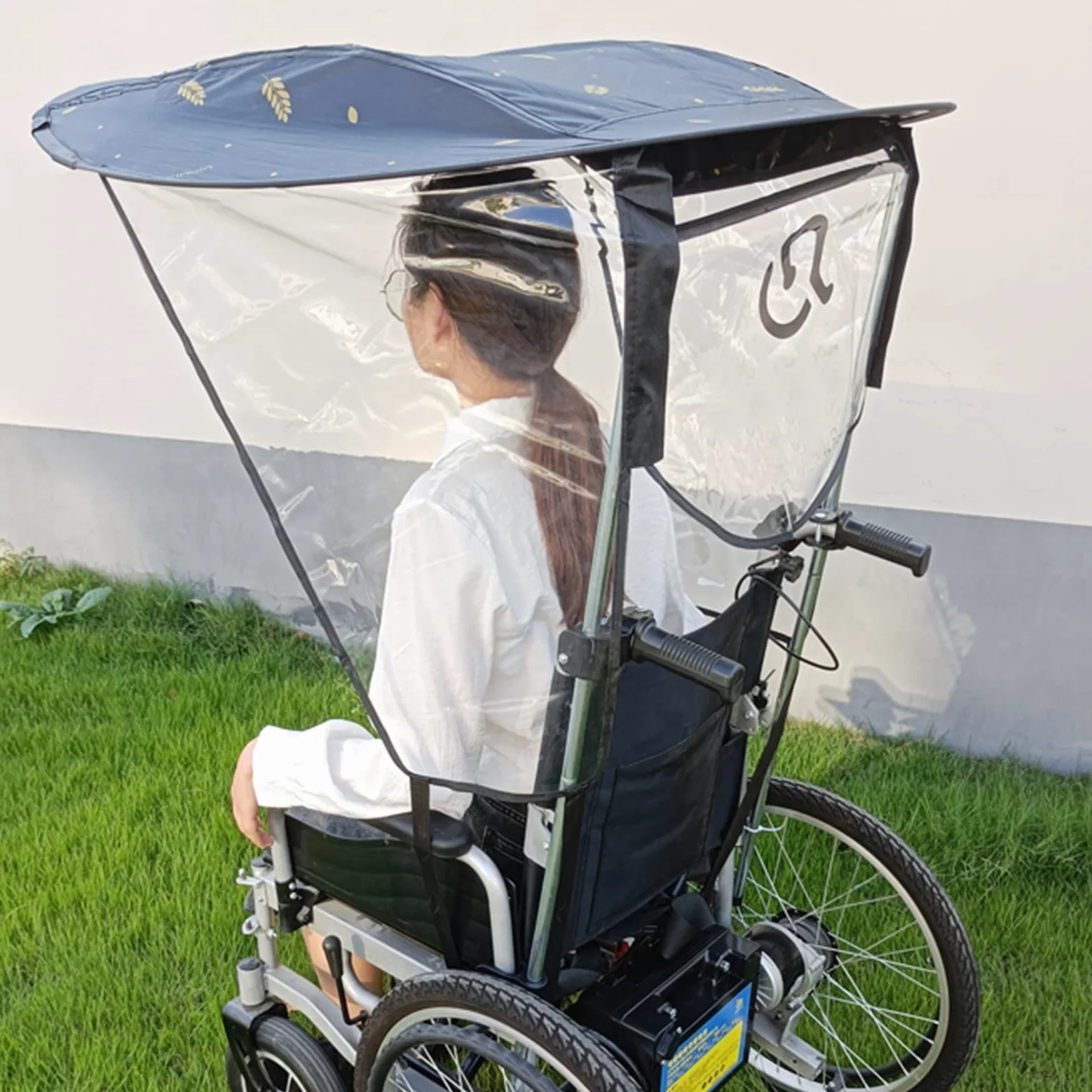 Auvent Parapluie, Pare-Soleil, Protection Contre la Pluie, Protection résistante aux UV, Support de Parapluie électrique pour la Plupart des fauteuils roulants (Wheelchair with Handle)