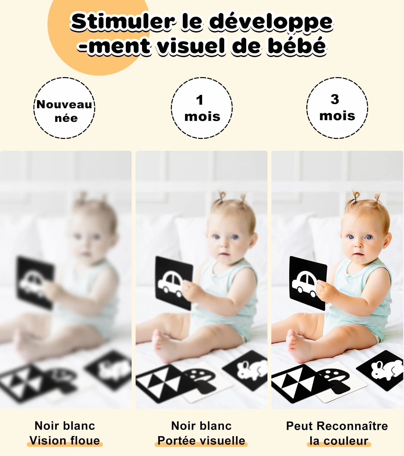 Livre Tissu Bébé Noir et Blanc 31 PCS 0-12 Mois Jouet Hochet Montessori Haute Contraste