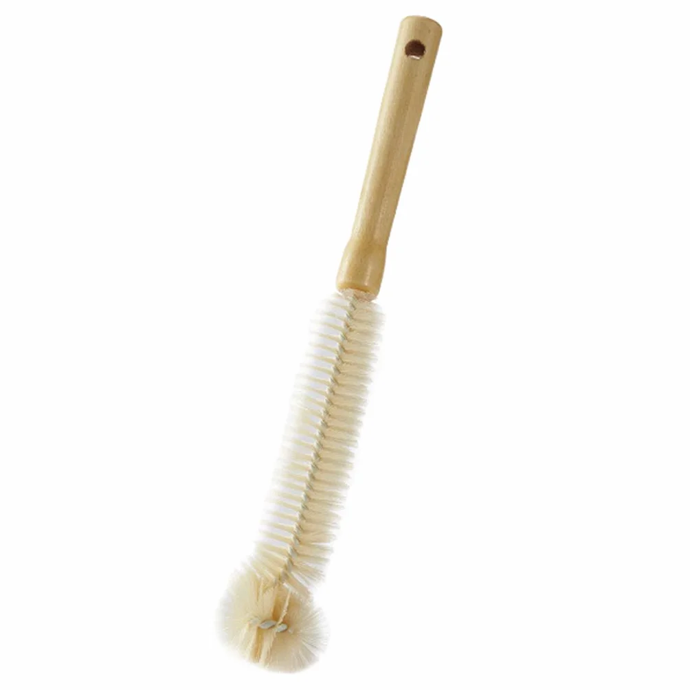 Brosse à biberon en forme de L, Brosse de nettoyage cuisine avec poignée en bois, Tasse café thé verre