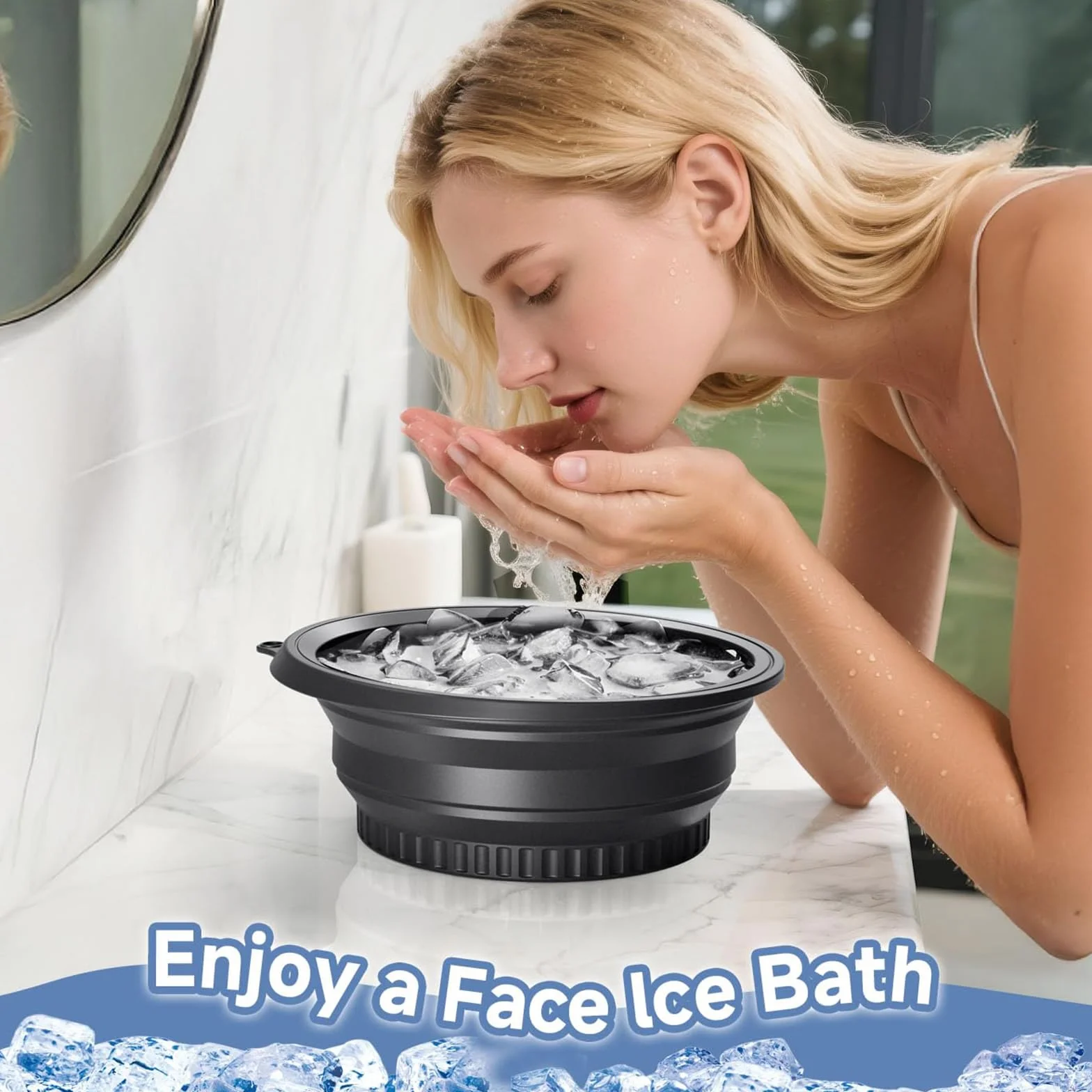 Bol à Glace Facial Pliable en Silicone avec Compartiment à Glace Intégré pour Thérapie par Immersion Froide