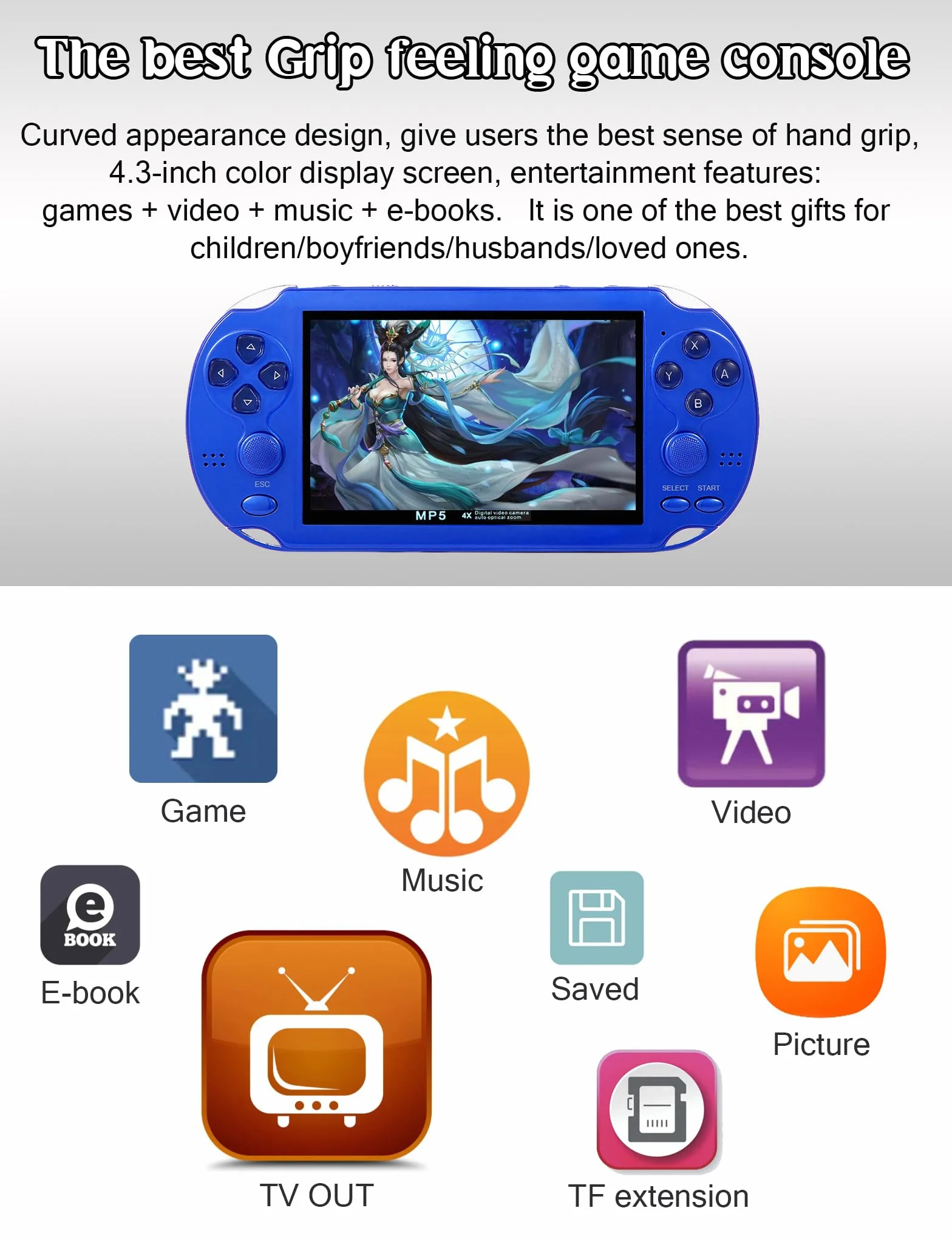 Console de Jeux vidéo 4,3 Po 8 Go 2100 Jeux gratuits Portable Vidéo/Musique Ebook Sortie TV