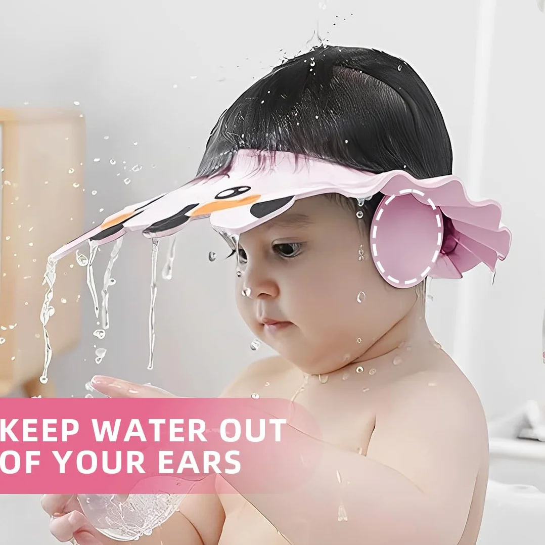 Casquette De Bain Bébé Réglable Visière Bonnet Douche Protection Yeux Visage Shampooing Rose