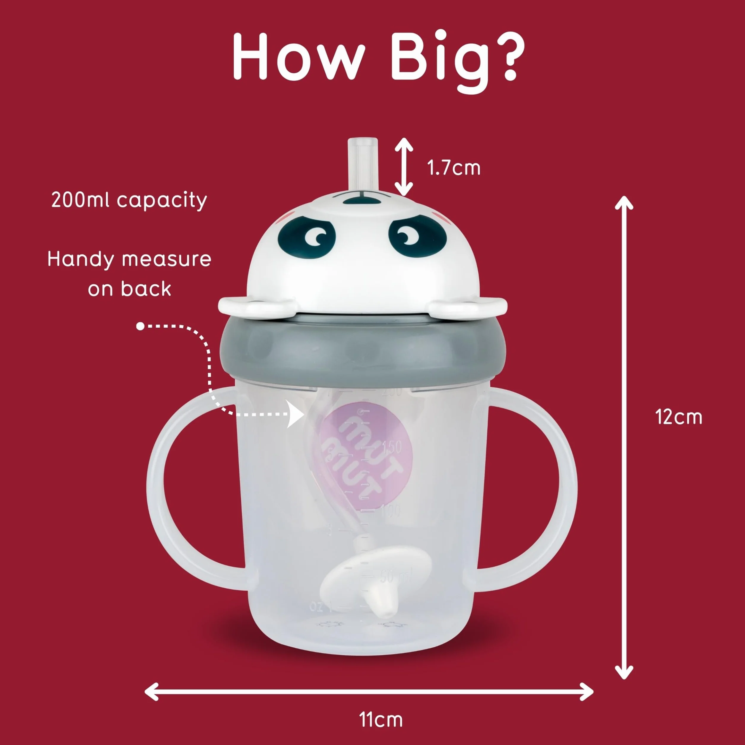 Tasse d’Apprentissage pour Bébé TUM TUM avec Paille Lestée, Anti-fuite, Couvercle Rabattable, Silicone, Pip le Panda 200ml