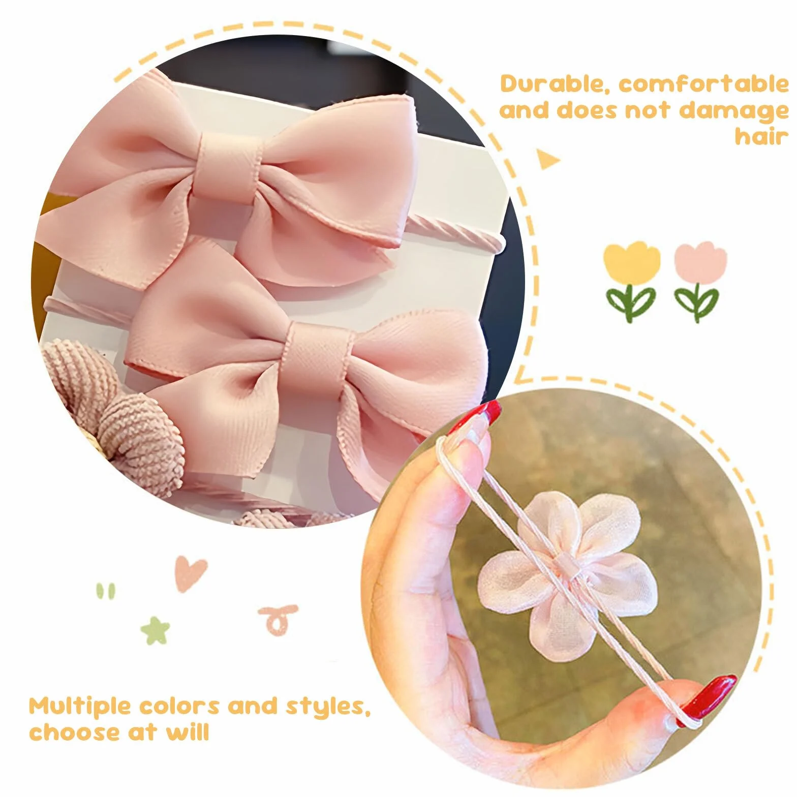 AzureRay Lot de 10 chouchous à cheveux avec nœuds rose et motif floral pour filles