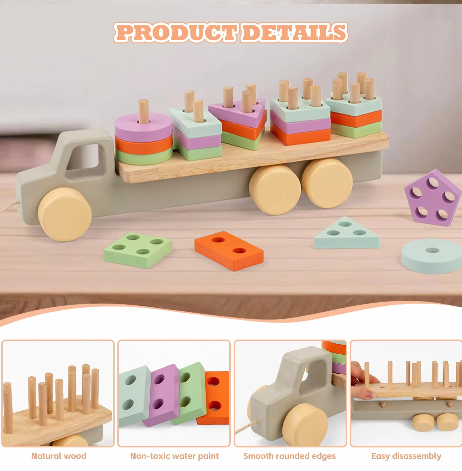 Montessori Jouet en Bois à Tirer et Empiler 1 an 12 Mois+